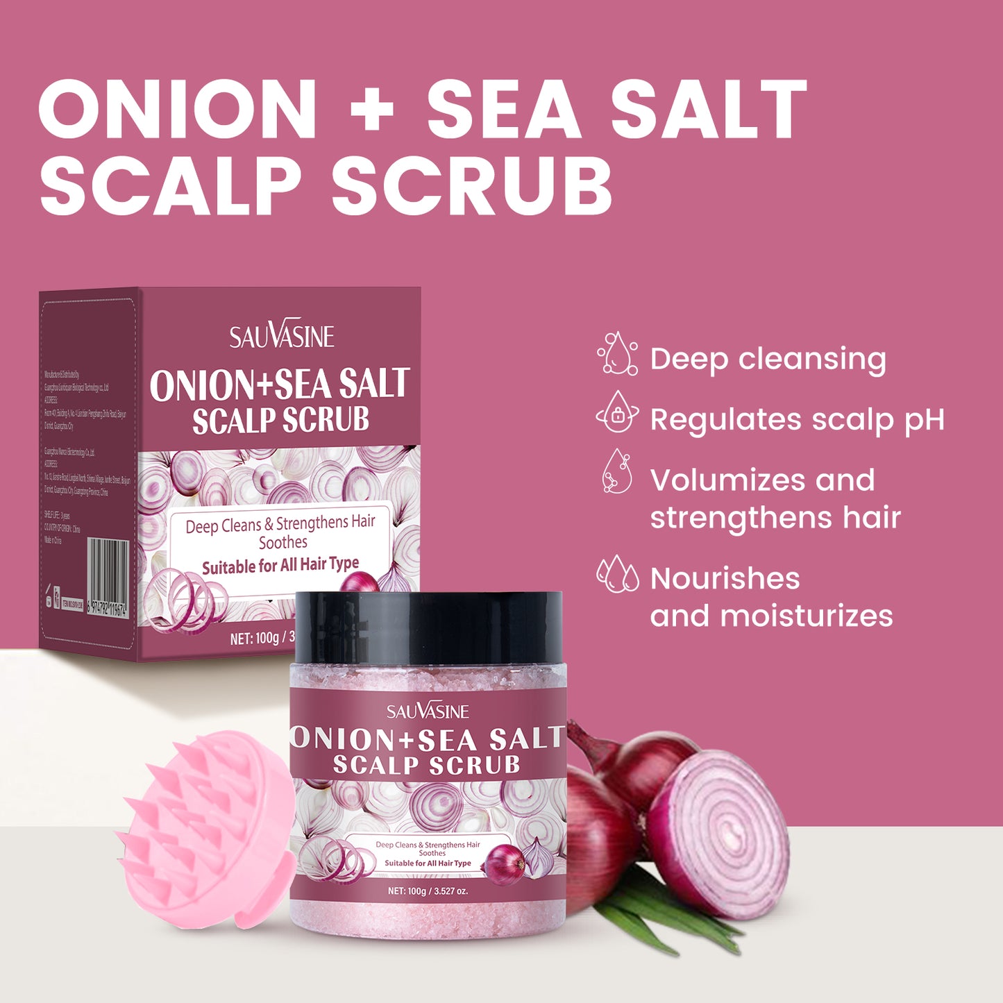 100g Custom Logo Deep Cleansing Strengthens Hair Root Onion Sea Salt Scalp Scrub