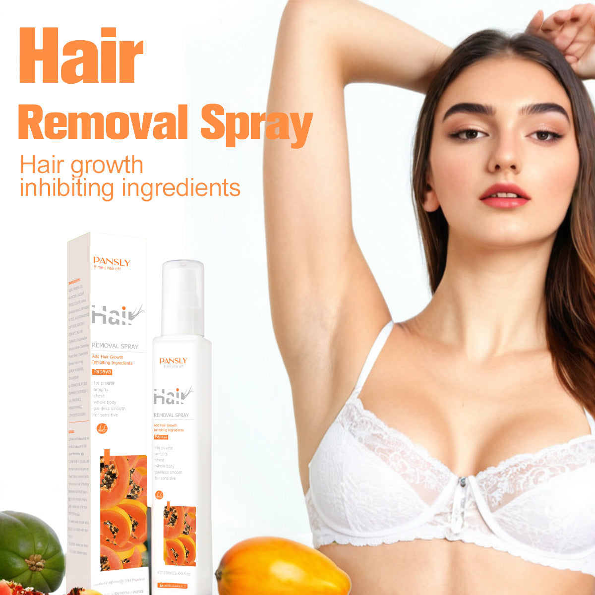 OEM ODM 100ml Papaya Summer Beach Bikini Ten Minutes Hair Removal Hair Removal Spray Inhibit the Growth of Hair