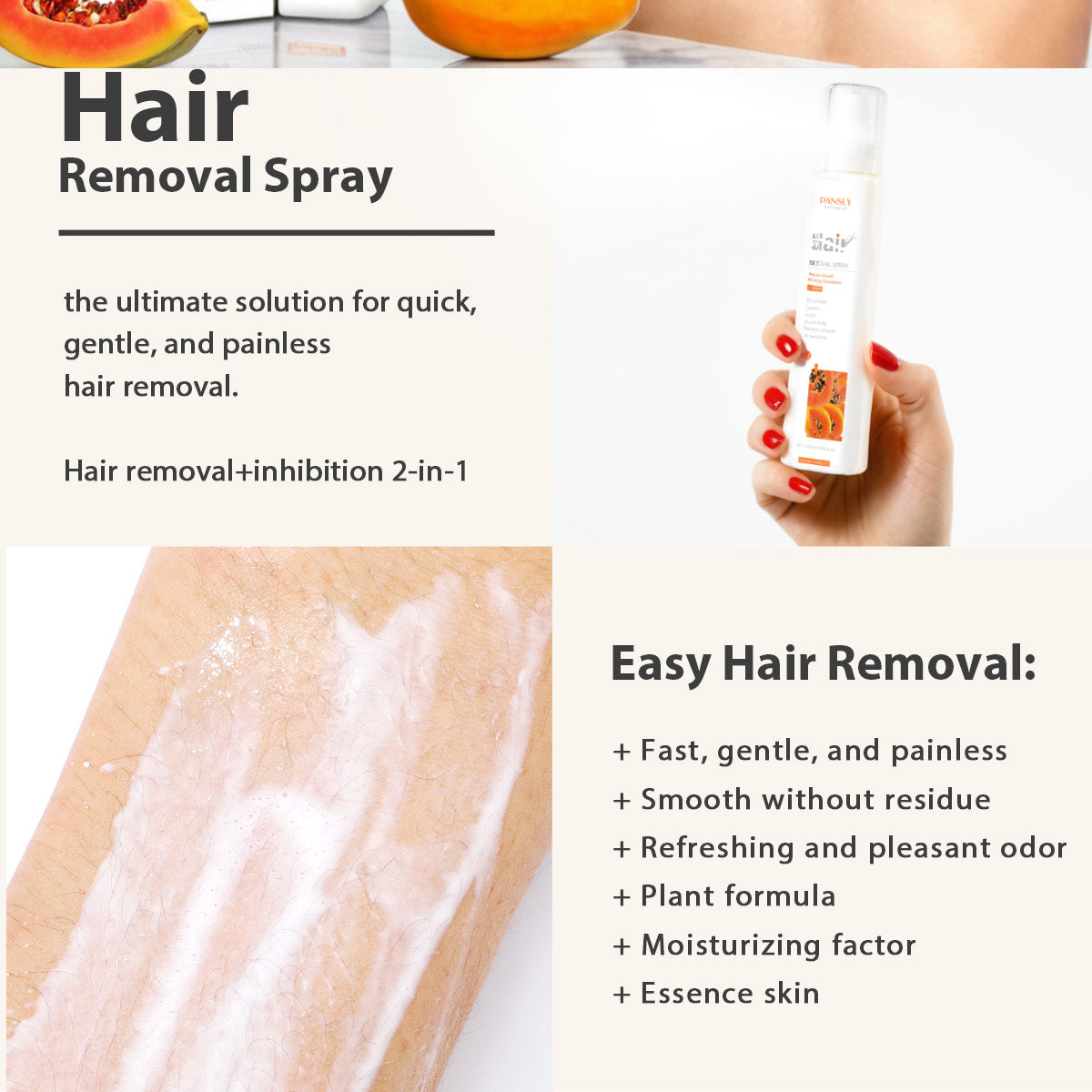 OEM ODM 100ml Papaya Summer Beach Bikini Ten Minutes Hair Removal Hair Removal Spray Inhibit the Growth of Hair