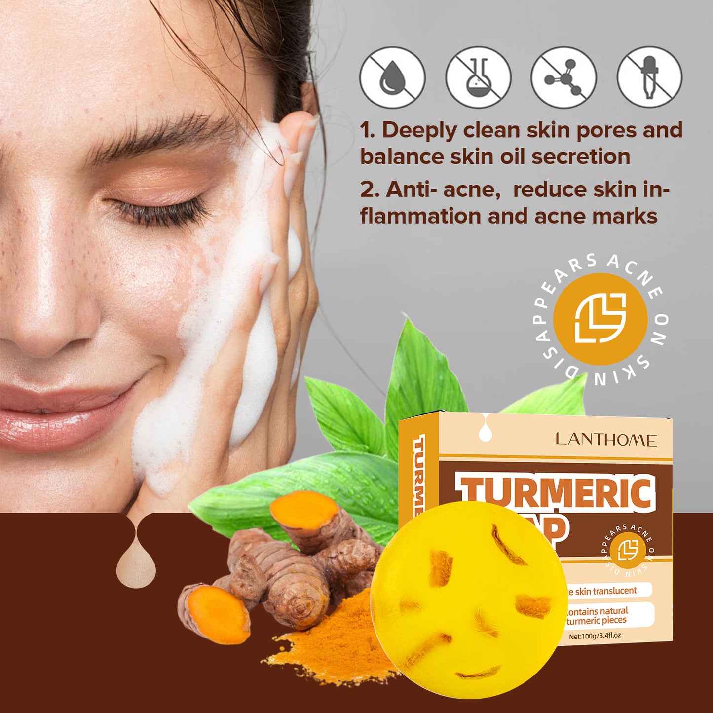 Custom Private Label 100g Anti-acne Shrinking Pores Improving Skin Dull Turmeric Ginger Face Body Soap