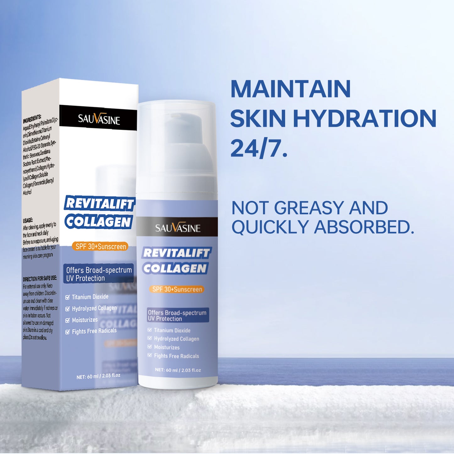 60ML OEM ODM Wholesale SPF30 Moisturizing Repairing Sun Protection Broad Spectrum Sunscreen Collagen Sunscreen