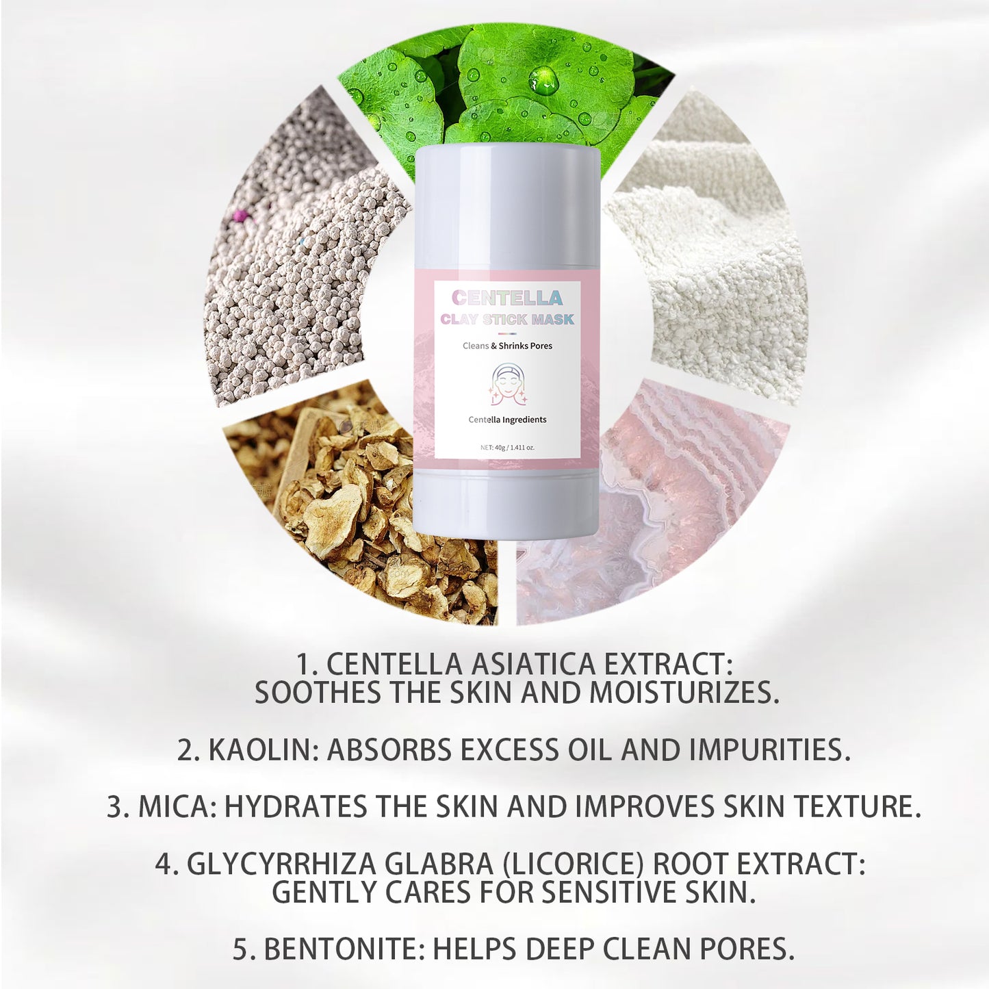 Custom Brand Wholesale 40g Cleansing Pores Brightening Moisturizing Centella Clay Stick Mask Pink Clay Mask