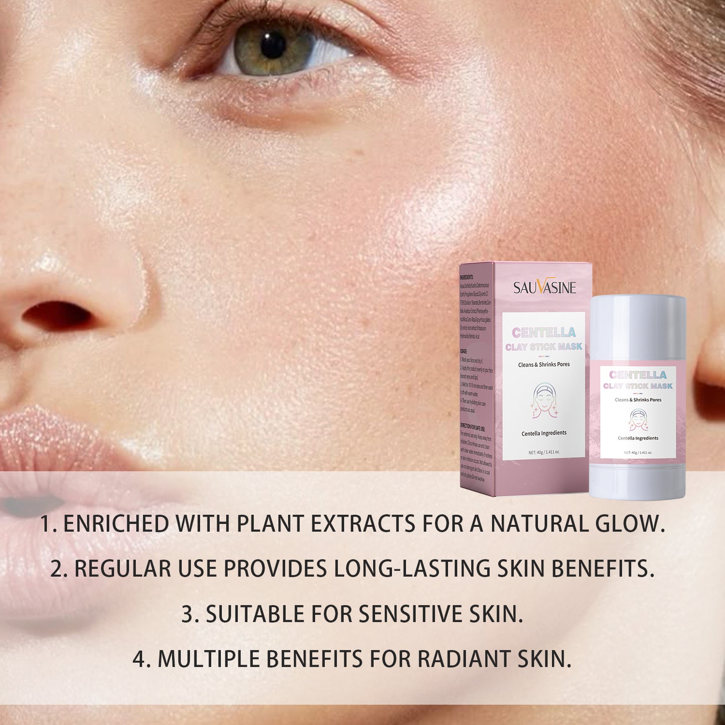 Custom Brand Wholesale 40g Cleansing Pores Brightening Moisturizing Centella Clay Stick Mask Pink Clay Mask