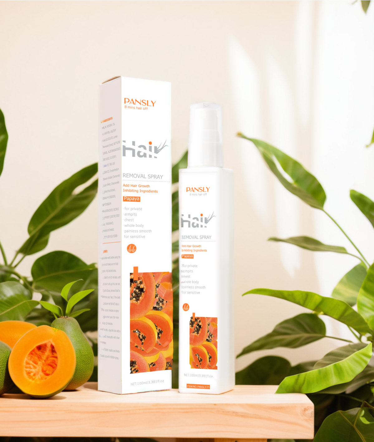 OEM ODM 100ml Papaya Summer Beach Bikini Ten Minutes Hair Removal Hair Removal Spray Inhibit the Growth of Hair
