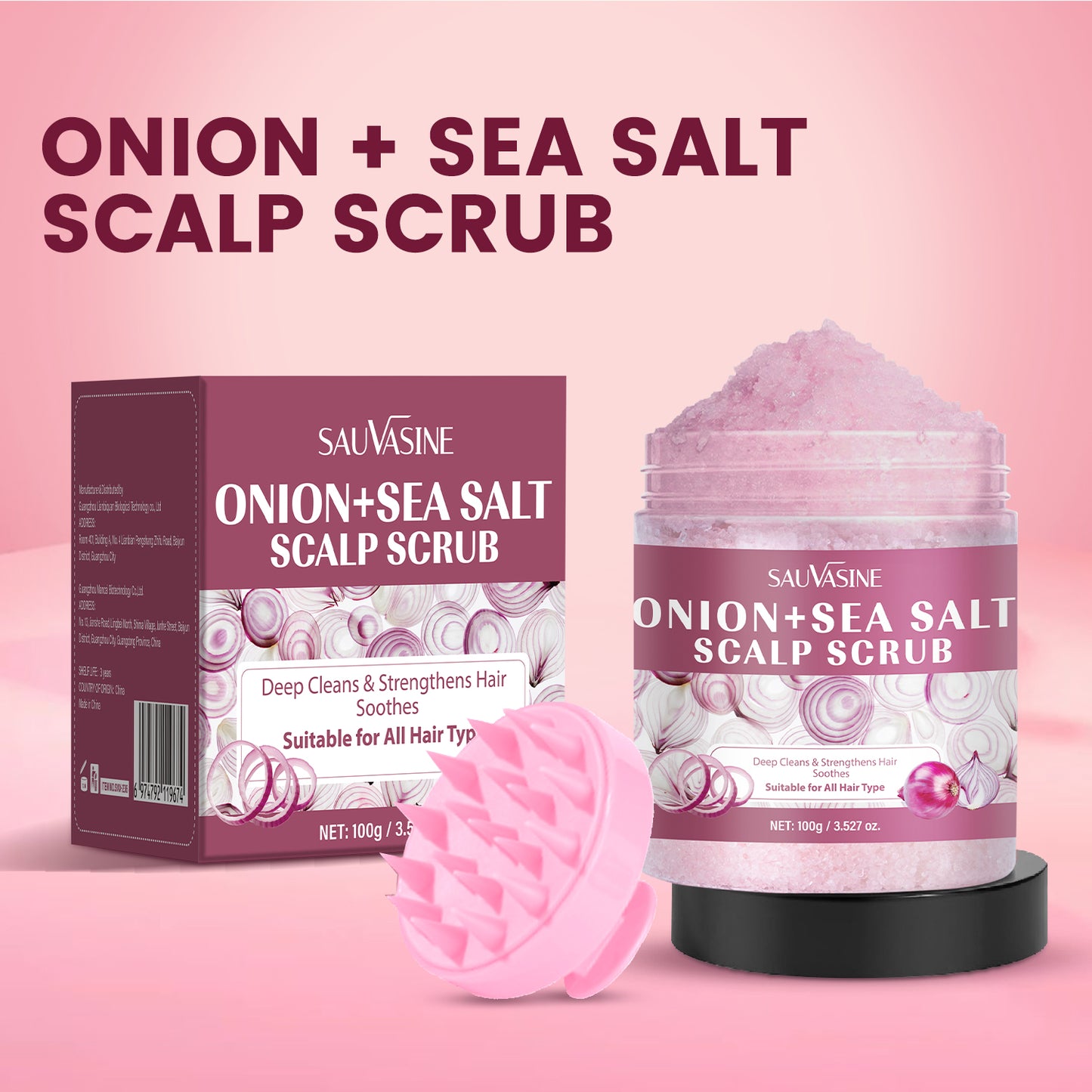 100g Custom Logo Deep Cleansing Strengthens Hair Root Onion Sea Salt Scalp Scrub
