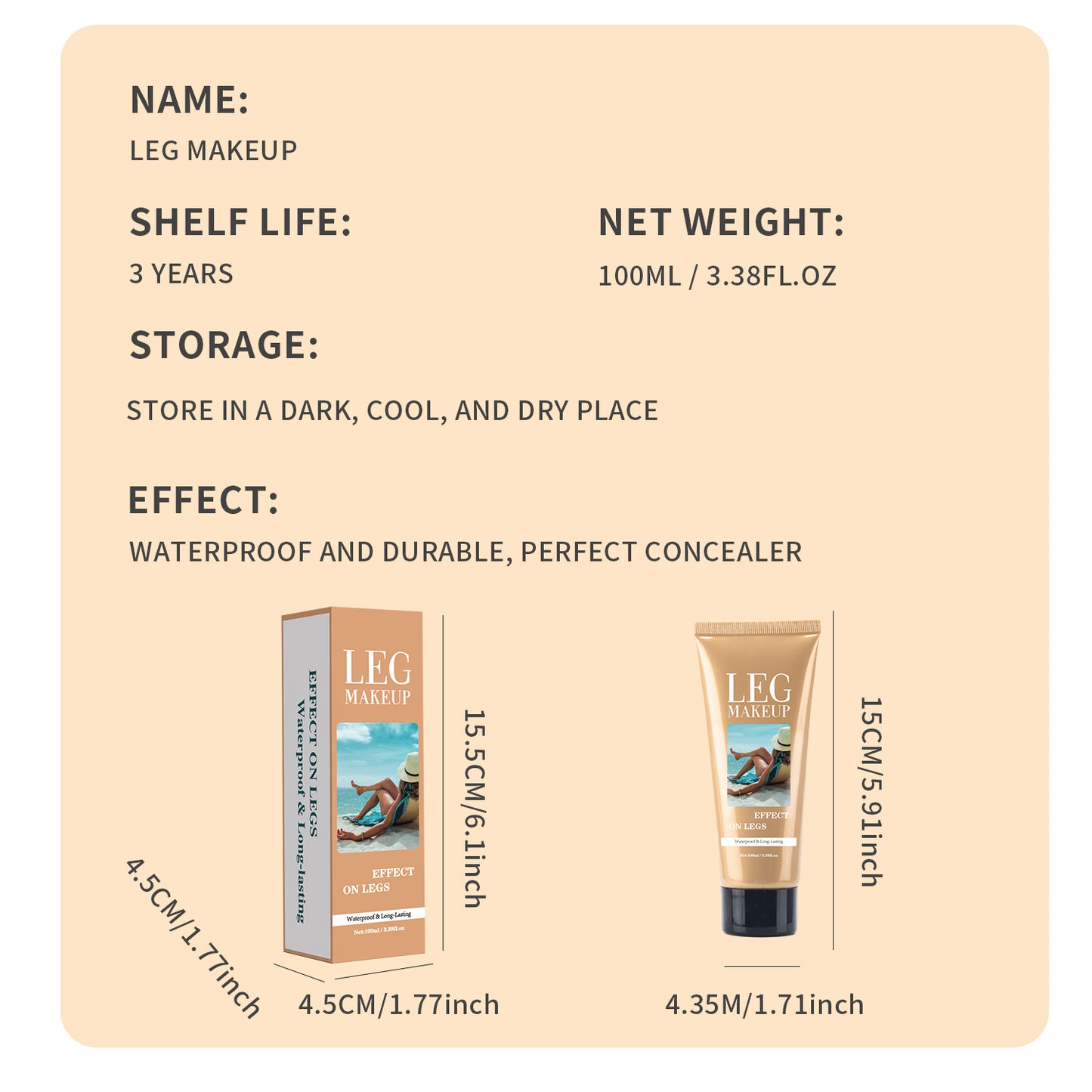 Cosmetics Supply Chain 100ML Beige Waterproof Long-lasting Makeup Leg Concealer