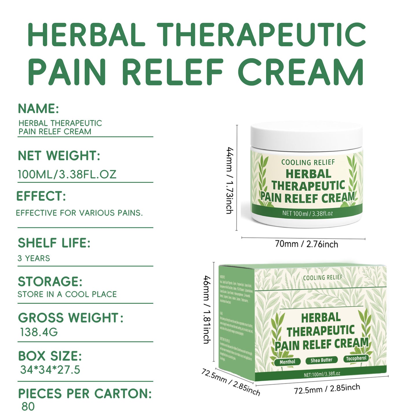OEM ODM 100ML Herbal Therapeutic Pain Relef Menthol Cream