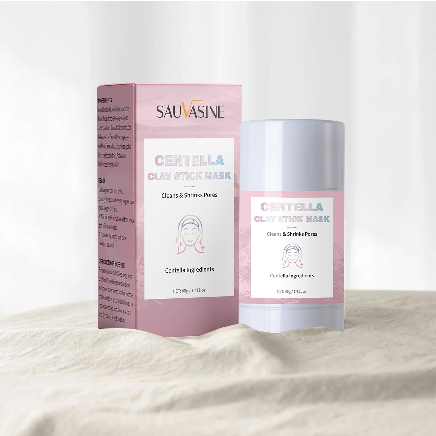Custom Brand Wholesale 40g Cleansing Pores Brightening Moisturizing Centella Clay Stick Mask Pink Clay Mask