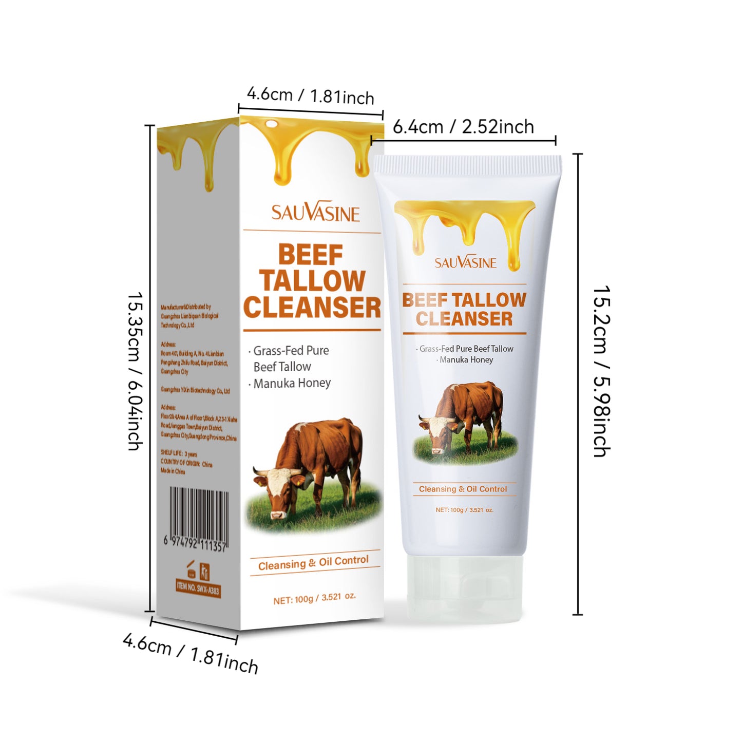 100g Deep Cleansing Moisturizing Beef Tallow Honey Facial Cleanser