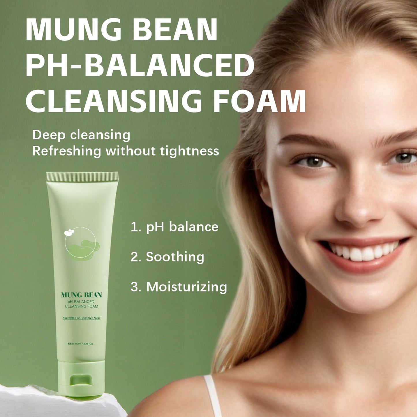 Custom Brand 100ML Soothing Mung Bean PH-Balanced Cleansing Foam