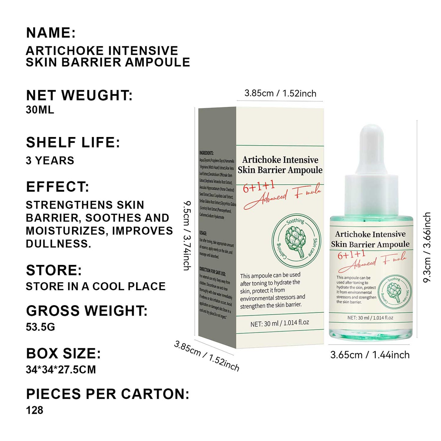 OEM ODM 30ML Glowing Artichoke Intensive Skin Barrier Ampoule