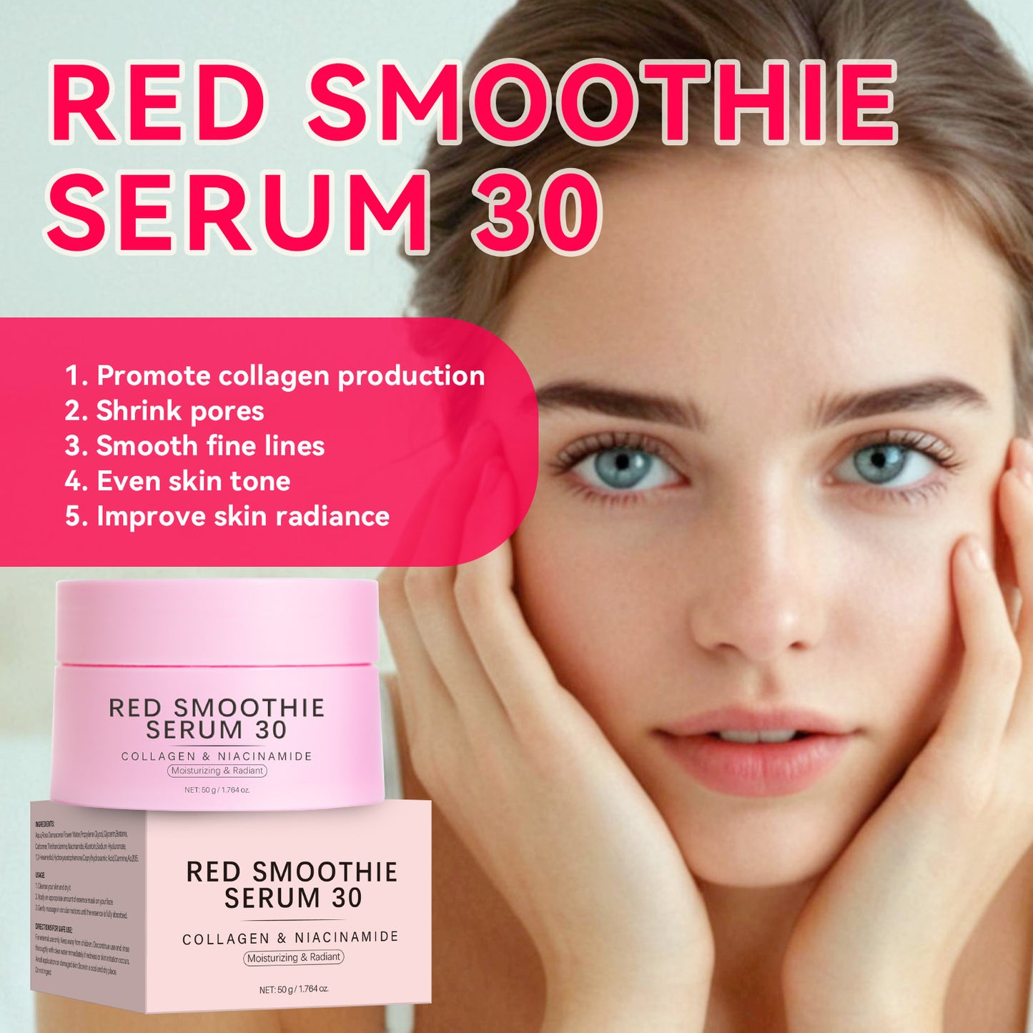 Cosmetics OEM 50g Anti-aging Brightening Red Smoothie Serum