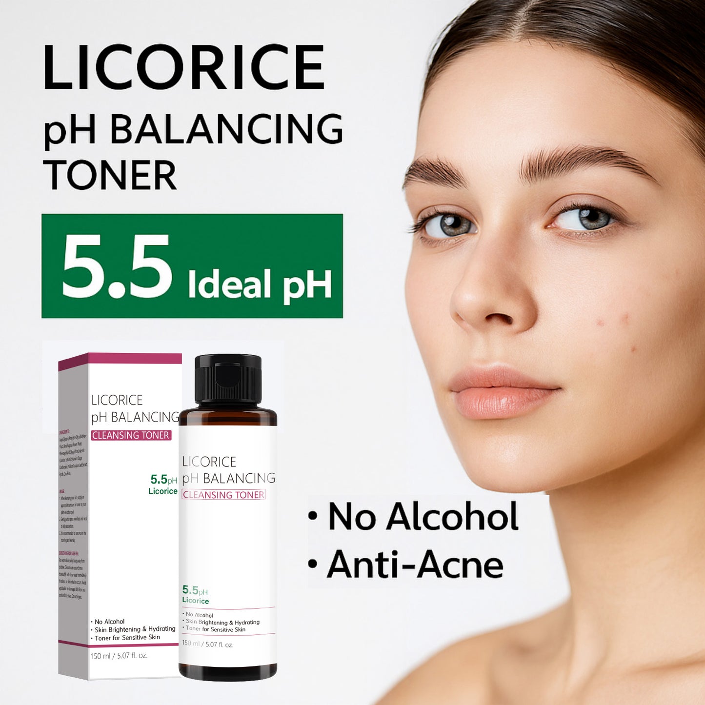Cosmetics OEM 150ML Anti-acne Anti-oxidant Licorice PH Balancing Toner