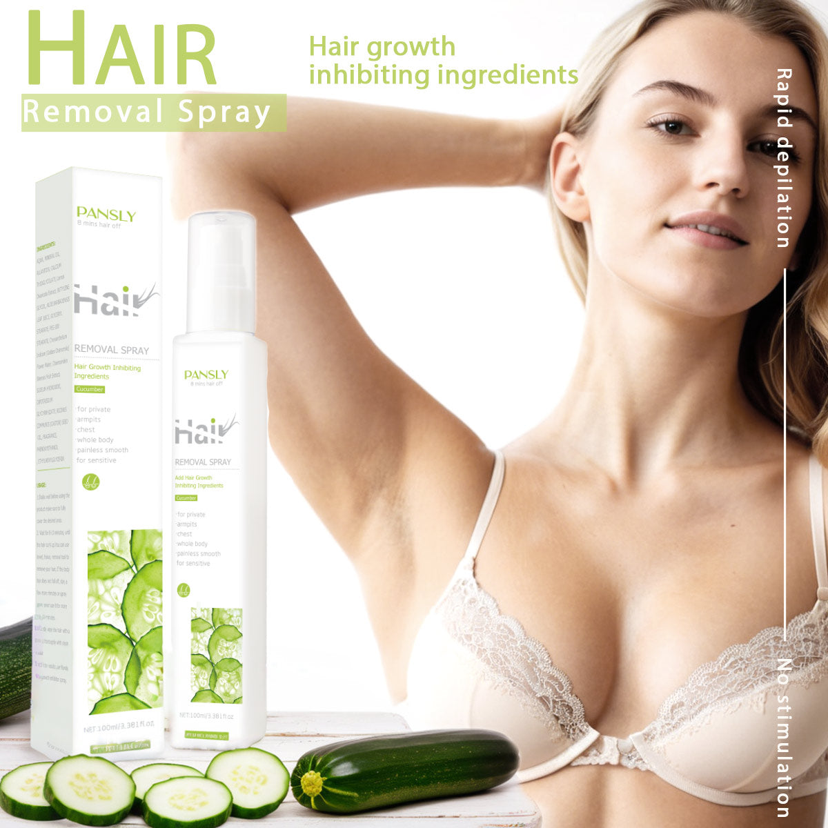 100ml Custom Private Label Cucumber Ten Minutes Hair Removal Hair Removal Spray