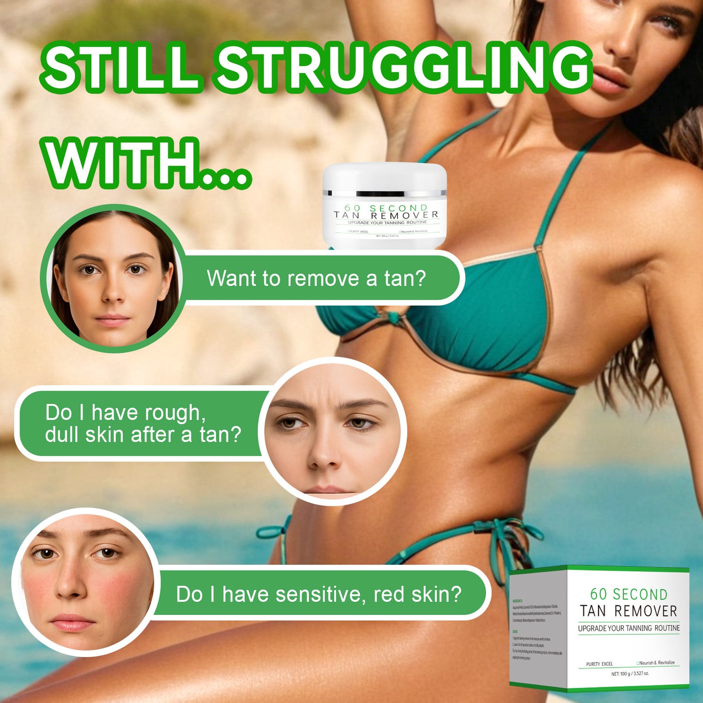 Custom Logo 100g Exfolating Smoothing 60 Seconds Tan Remover Cream