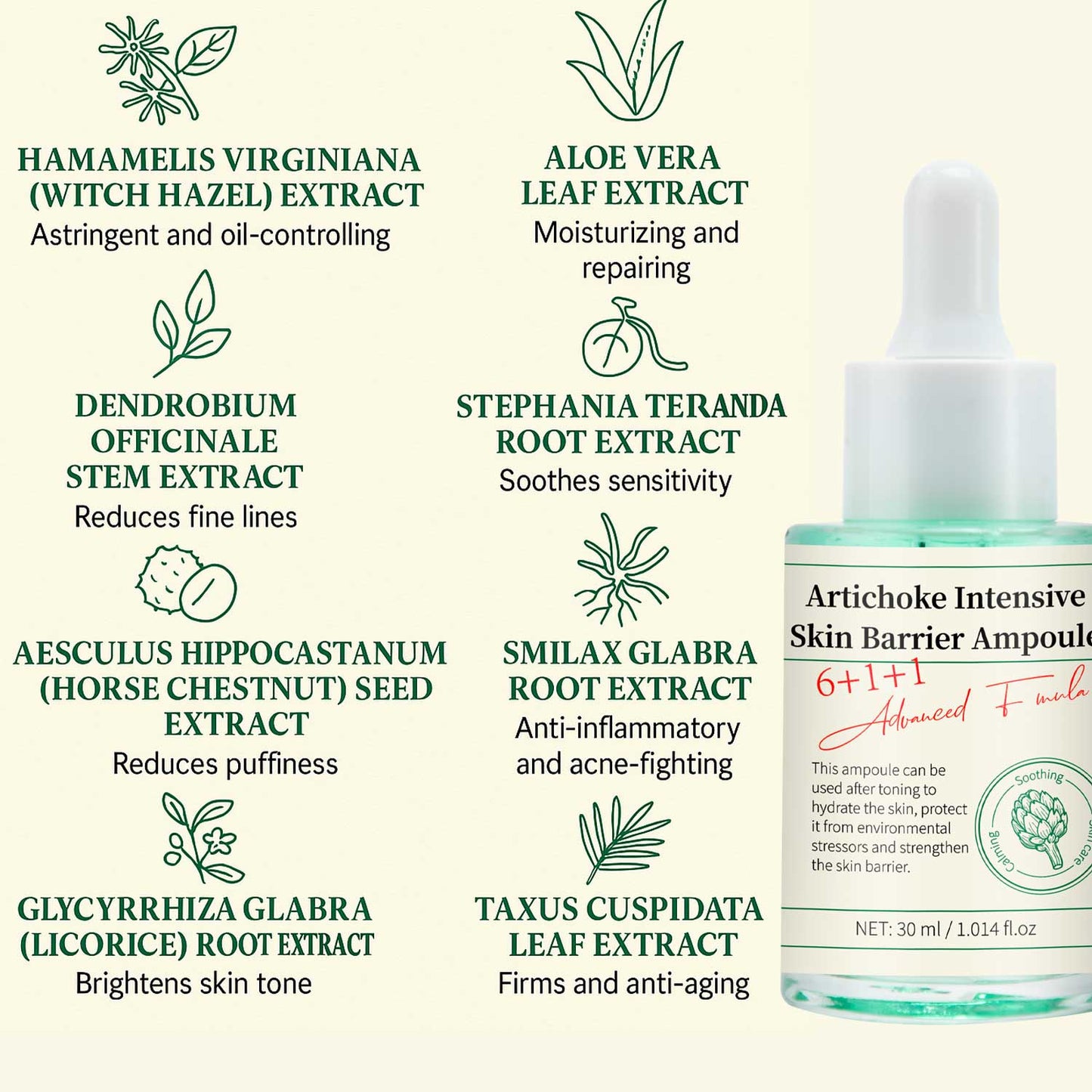 OEM ODM 30ML Glowing Artichoke Intensive Skin Barrier Ampoule
