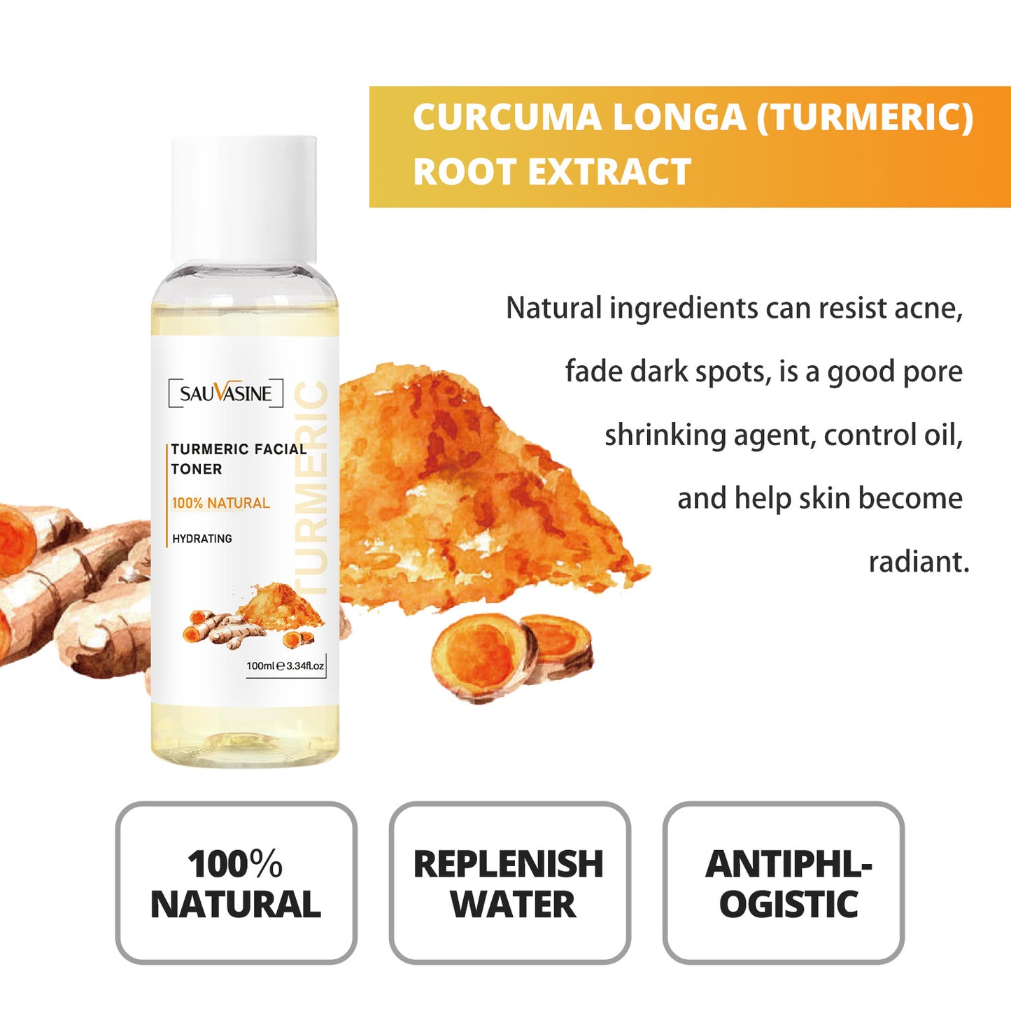100ml Cosmetics Manufacturer Moisturizing Repairing Anti-acne Turmeric Face Toner