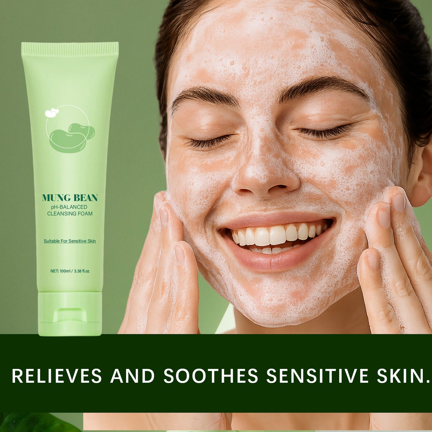Custom Brand 100ML Soothing Mung Bean PH-Balanced Cleansing Foam