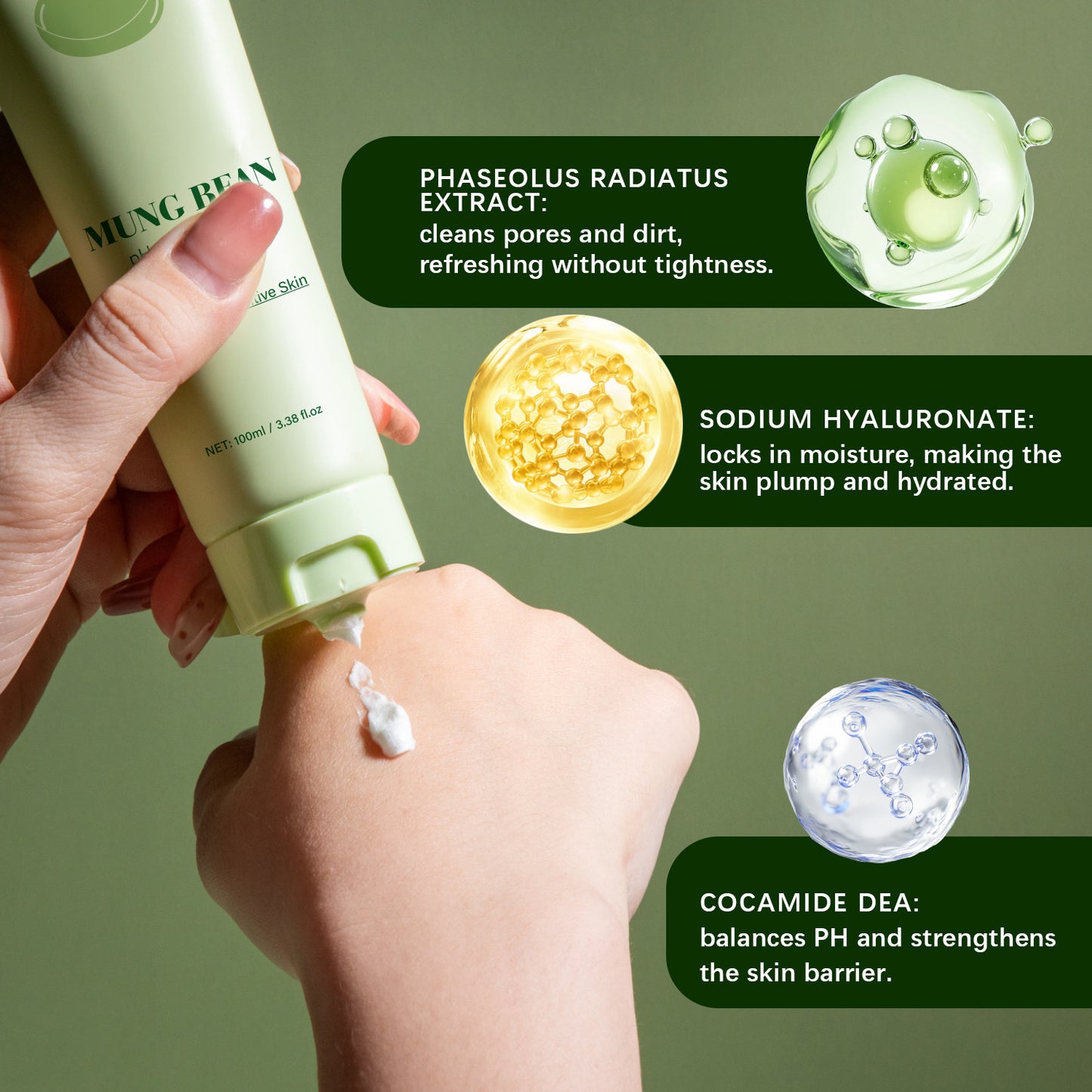 Custom Brand 100ML Soothing Mung Bean PH-Balanced Cleansing Foam