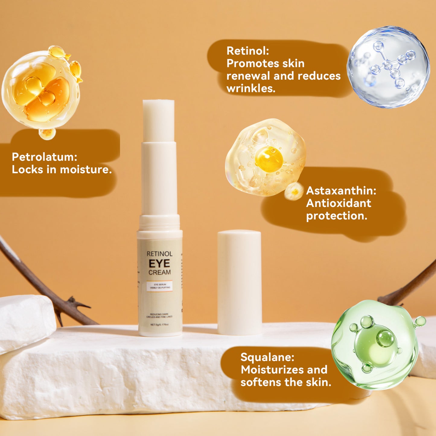 5g Cosmetics Manufacturer OEM ODM Dark Circles Eye Wrinkles Fine Lines Removal Friming Lifting Retinol Caffeine Eye Cream Stick