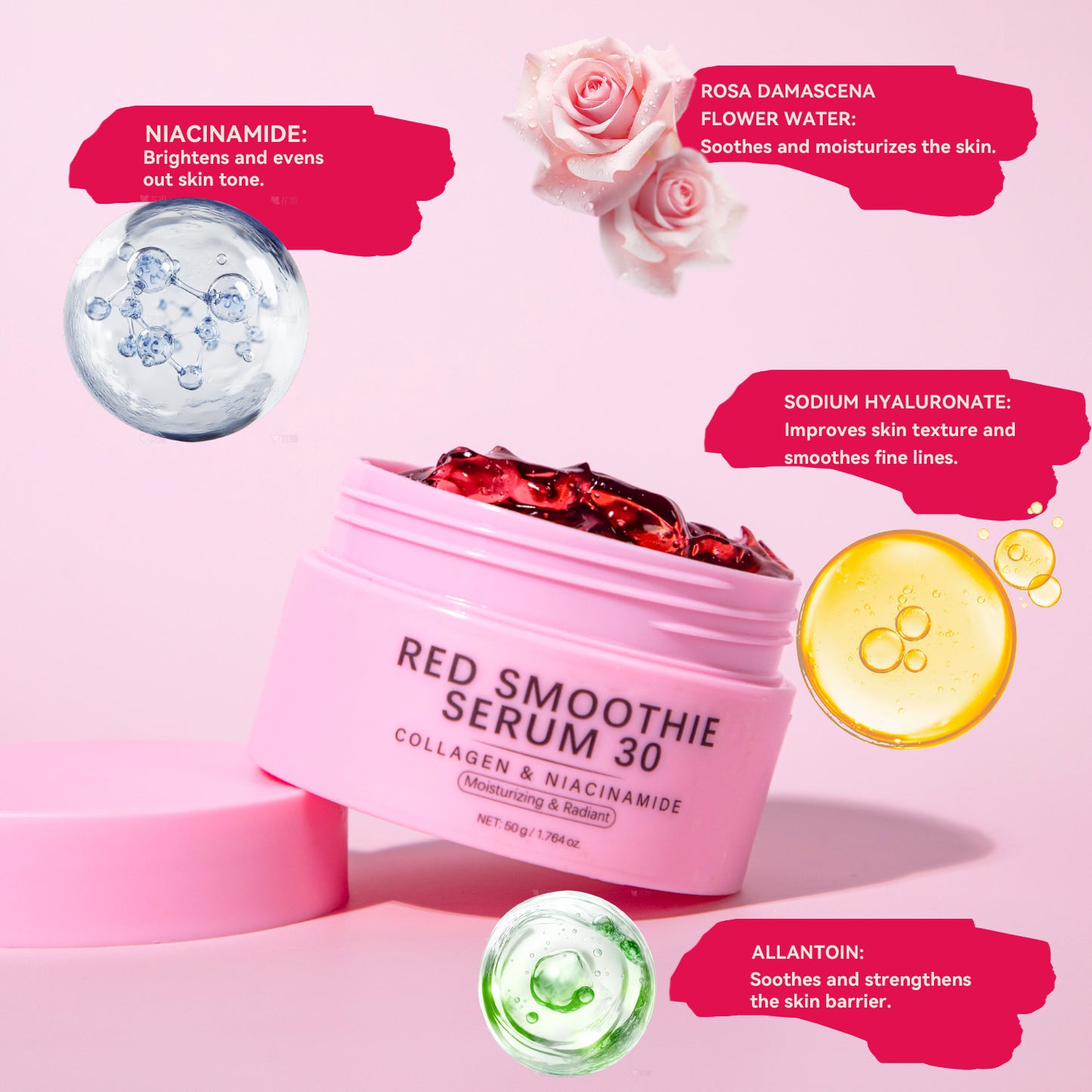 Cosmetics OEM 50g Anti-aging Brightening Red Smoothie Serum