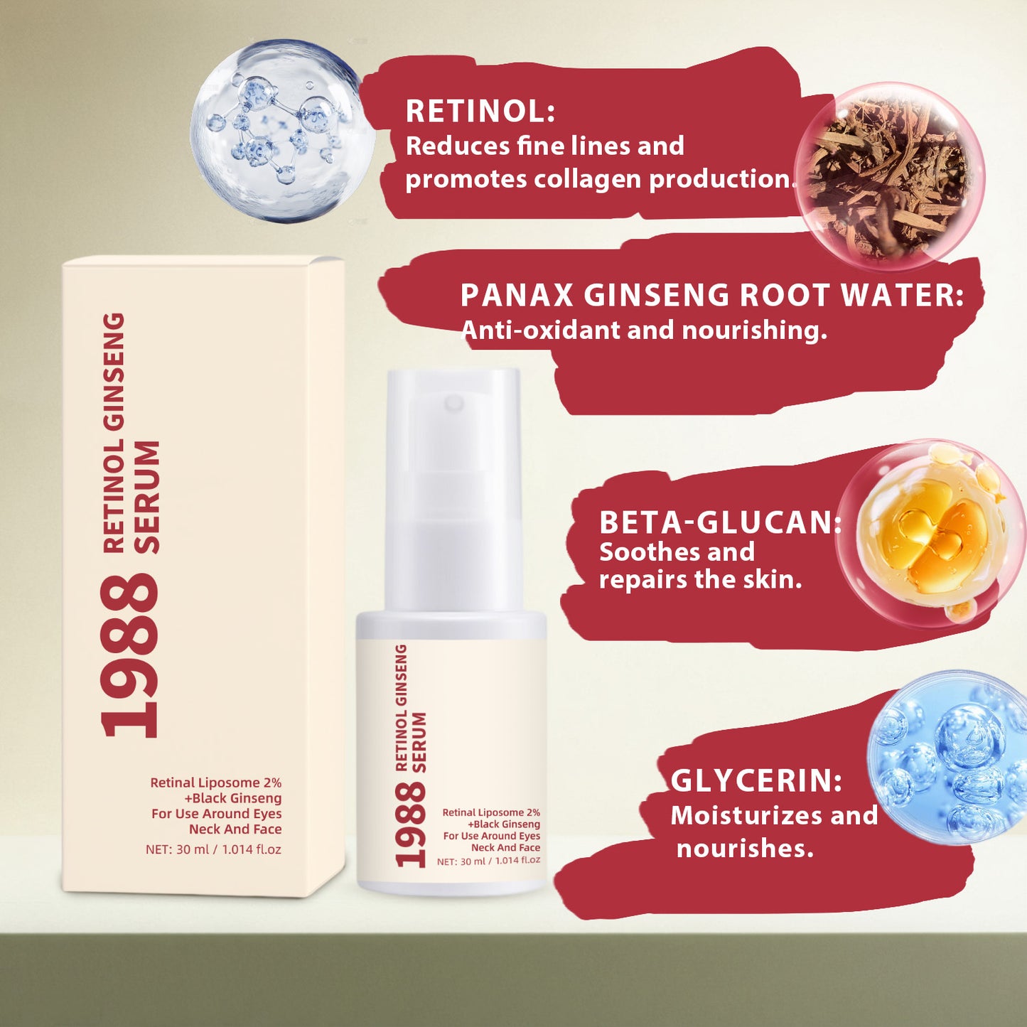 Private Label 30ML Anti-aging Anti-wrinkle 2% Retinol Ginseng Serum