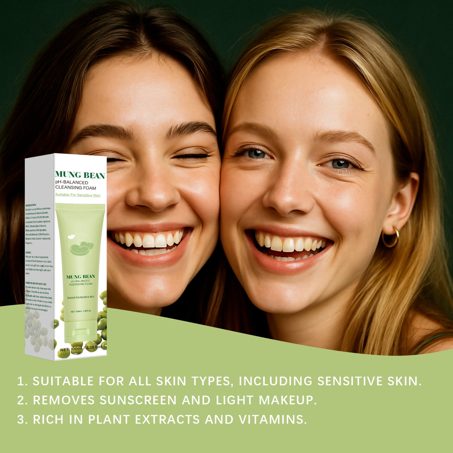 Custom Brand 100ML Soothing Mung Bean PH-Balanced Cleansing Foam