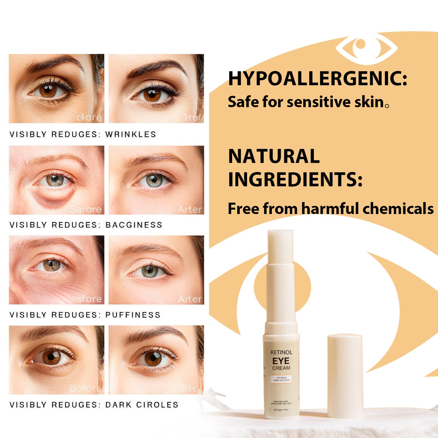 5g Cosmetics Manufacturer OEM ODM Dark Circles Eye Wrinkles Fine Lines Removal Friming Lifting Retinol Caffeine Eye Cream Stick