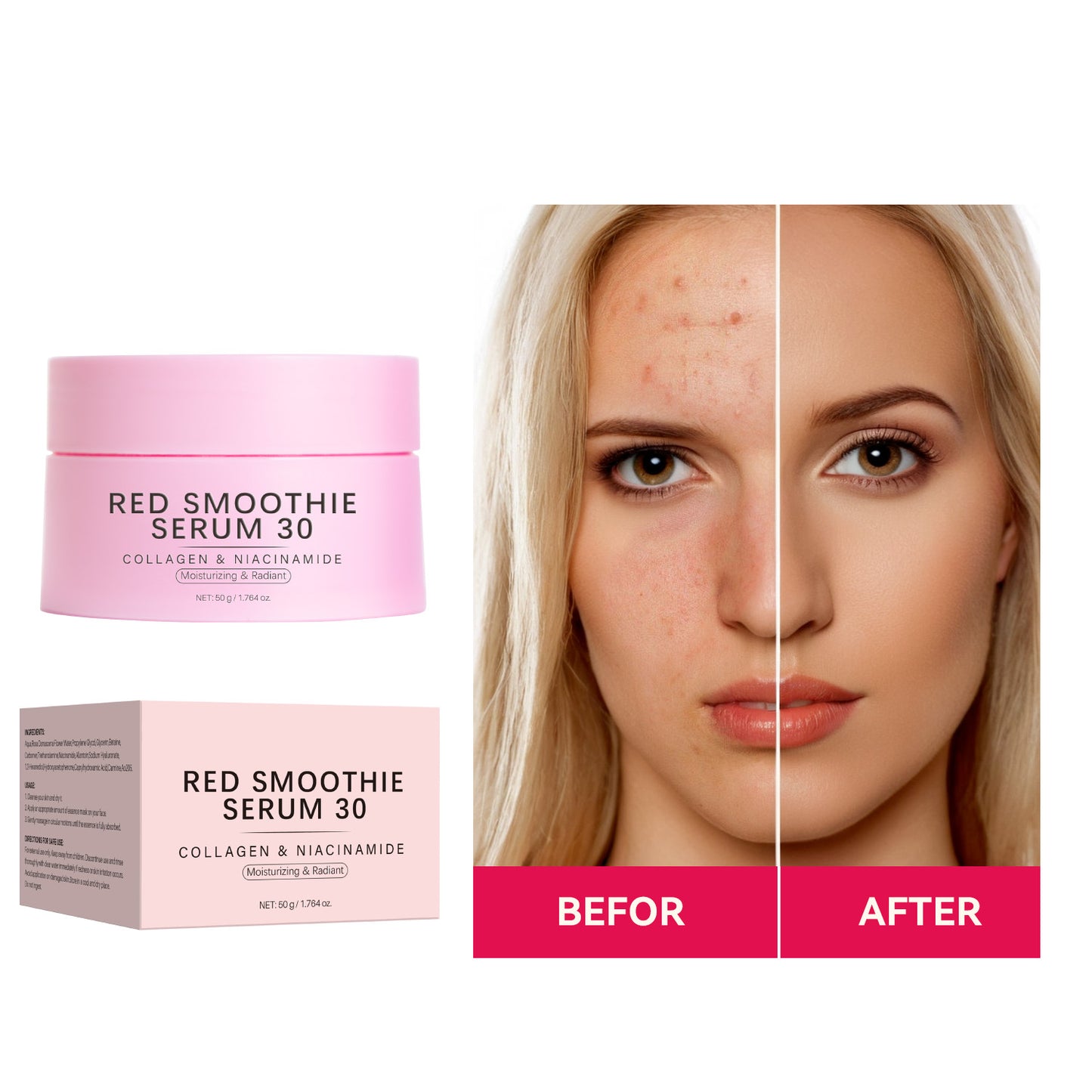 Cosmetics OEM 50g Anti-aging Brightening Red Smoothie Serum