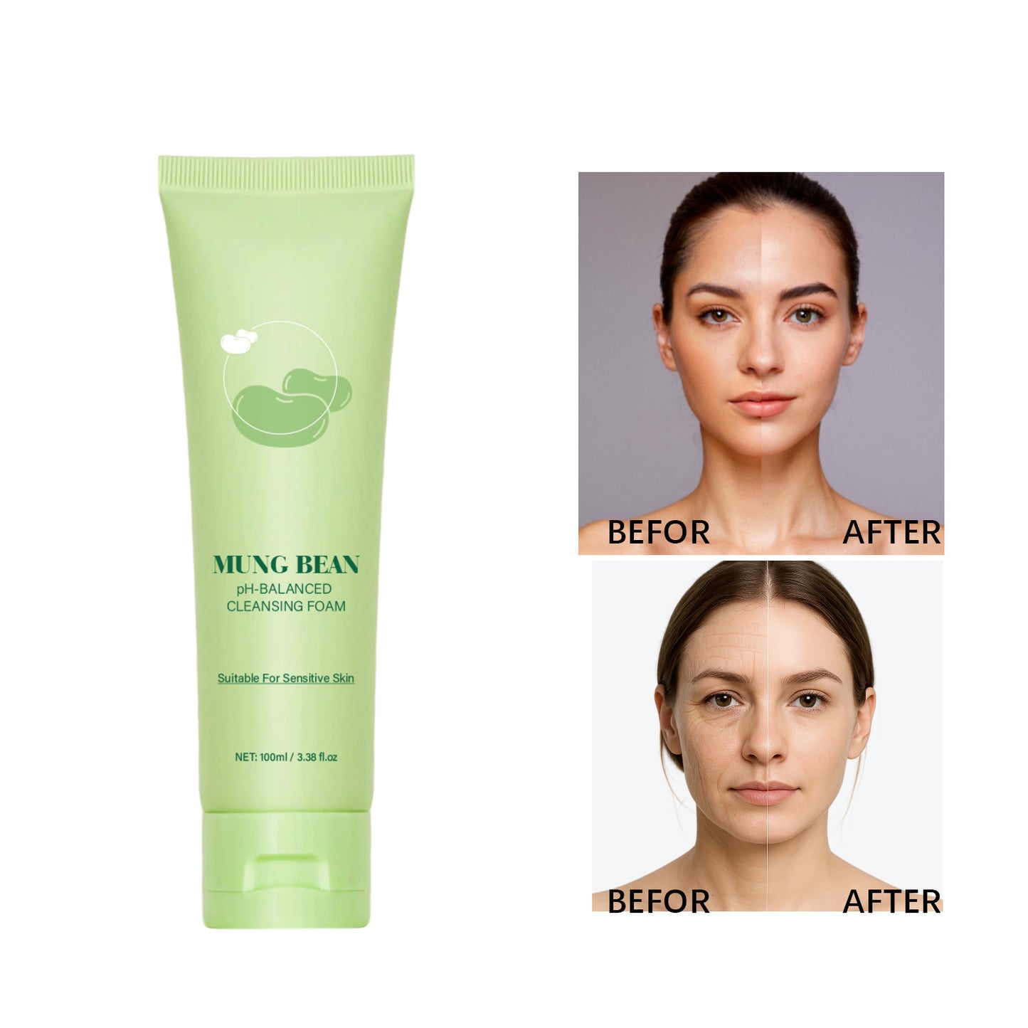 Custom Brand 100ML Soothing Mung Bean PH-Balanced Cleansing Foam