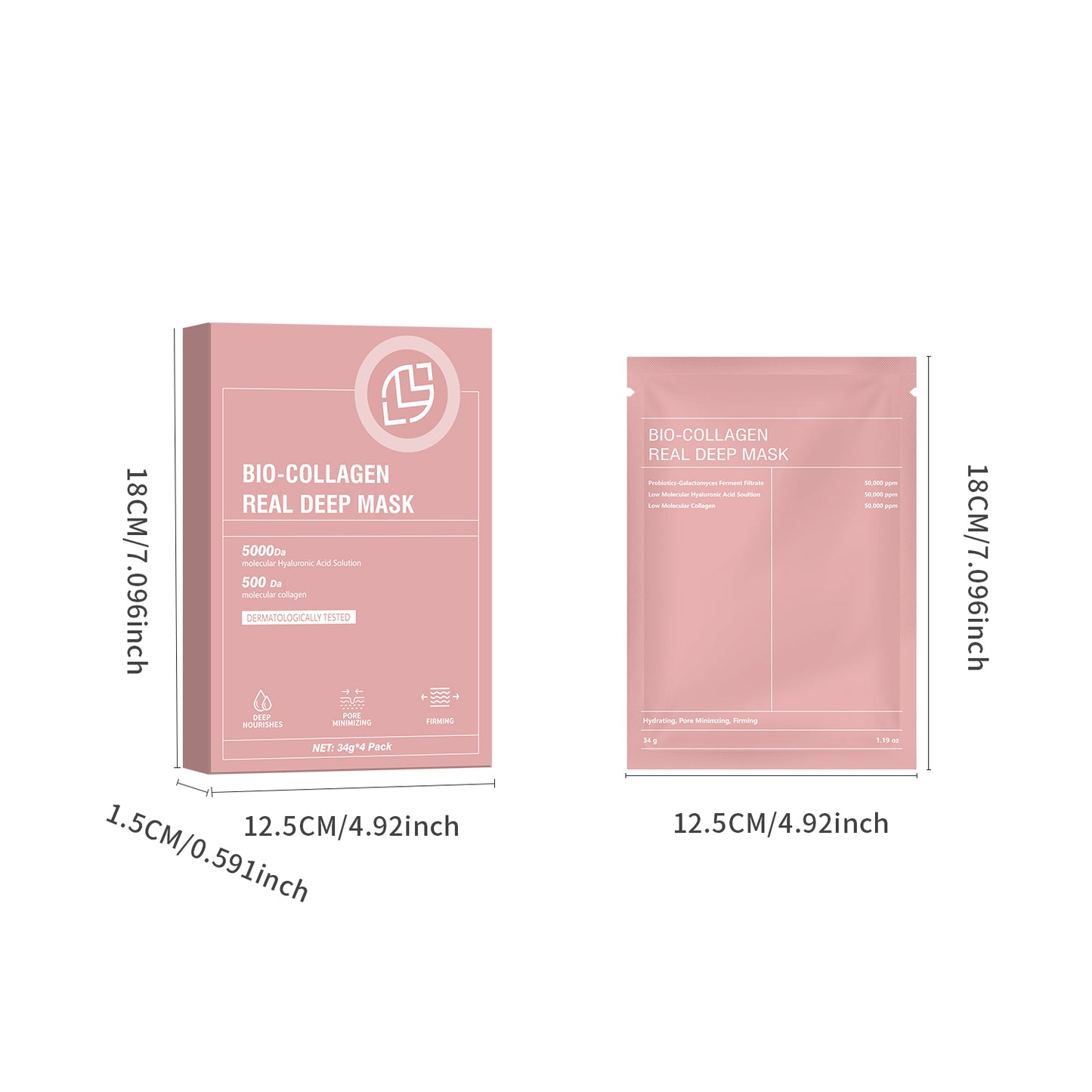 Cosmetics Factory 4 Sheets in One Box Deep Nourishing Shrinking Pores Firming Collagen Hyaluronic Acid Facial Mask