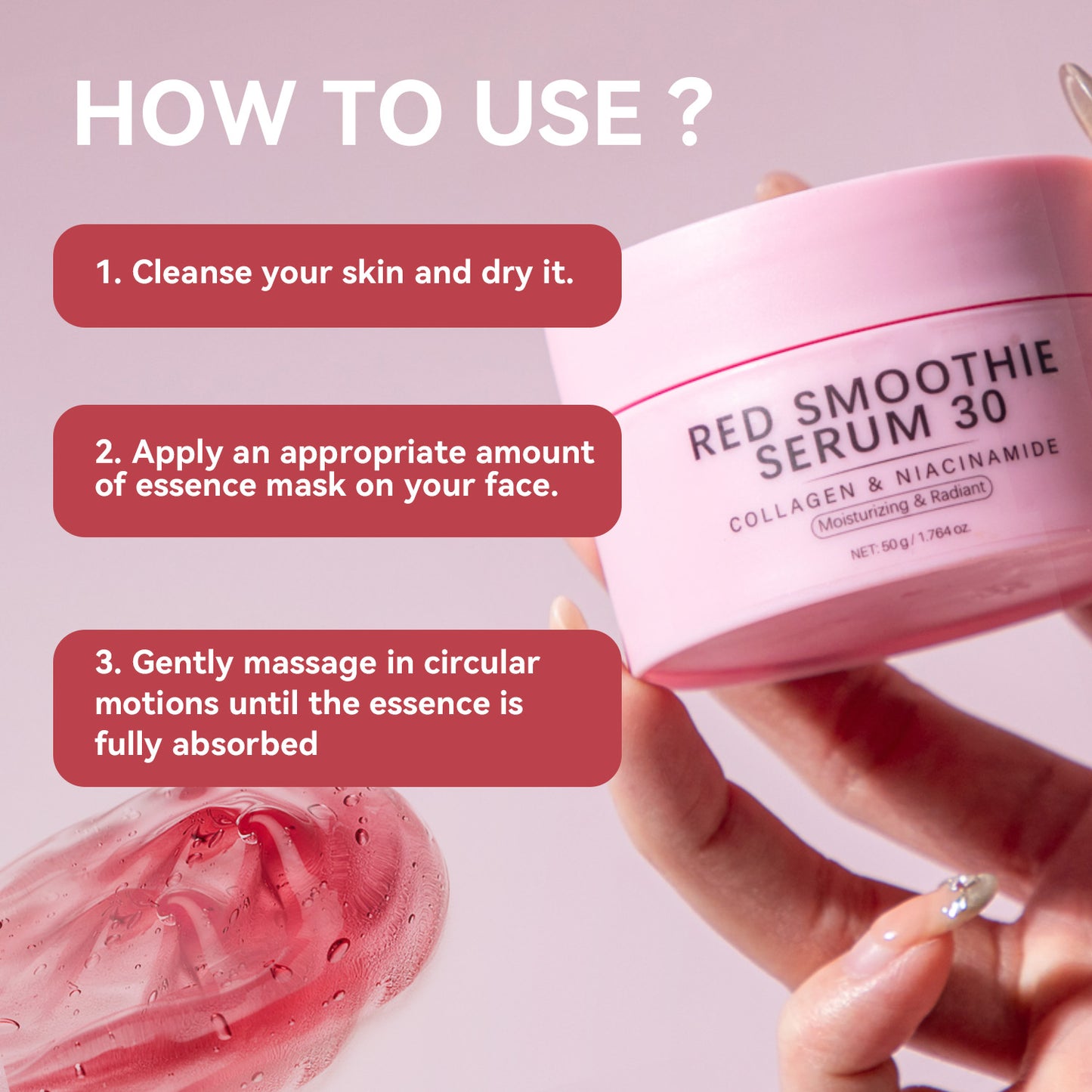 Cosmetics OEM 50g Anti-aging Brightening Red Smoothie Serum