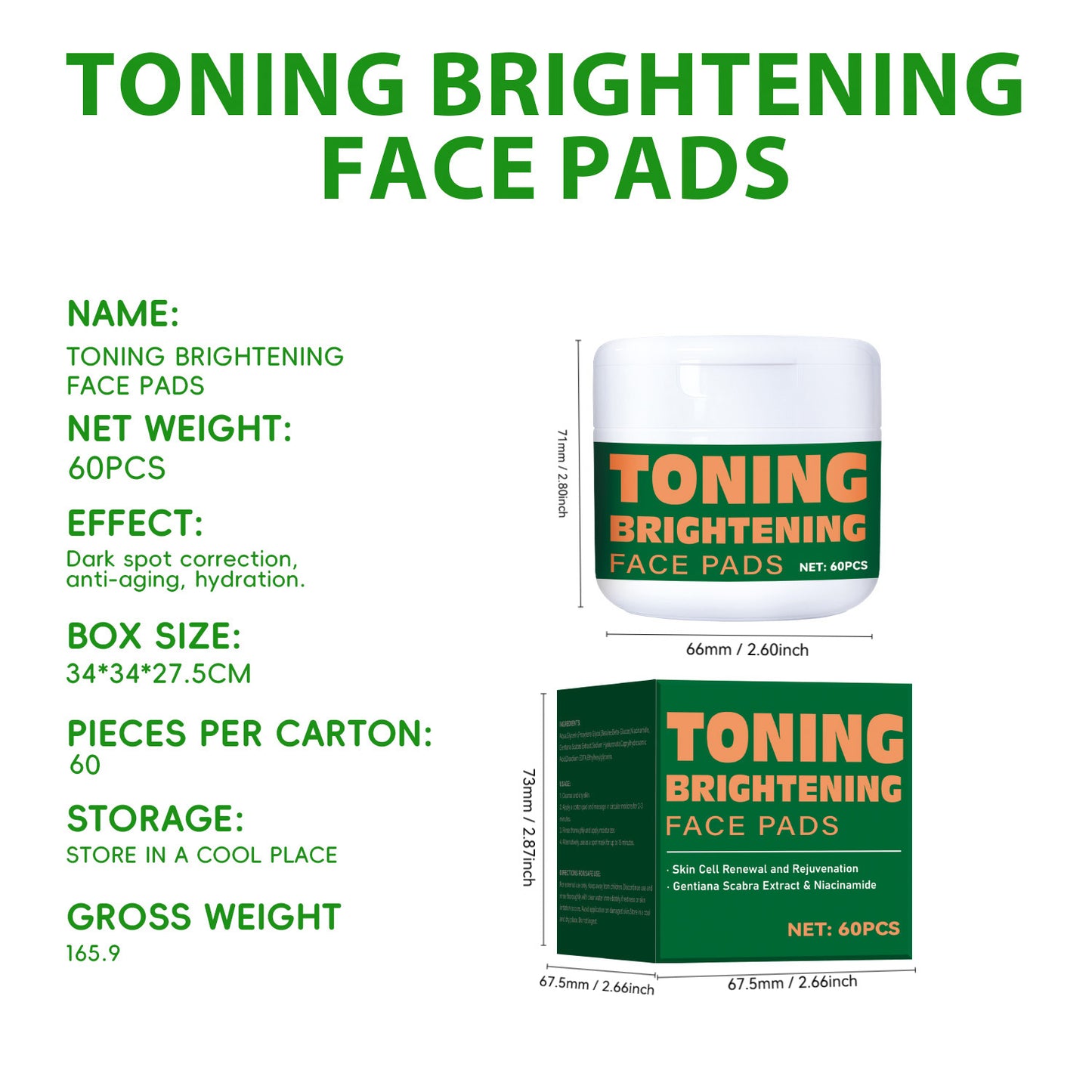 Cosmetics OEM 60 Pads Dark Spots Removal Brightening Toner Face Pads