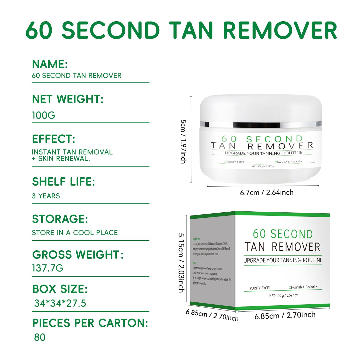 Custom Logo 100g Exfolating Smoothing 60 Seconds Tan Remover Cream