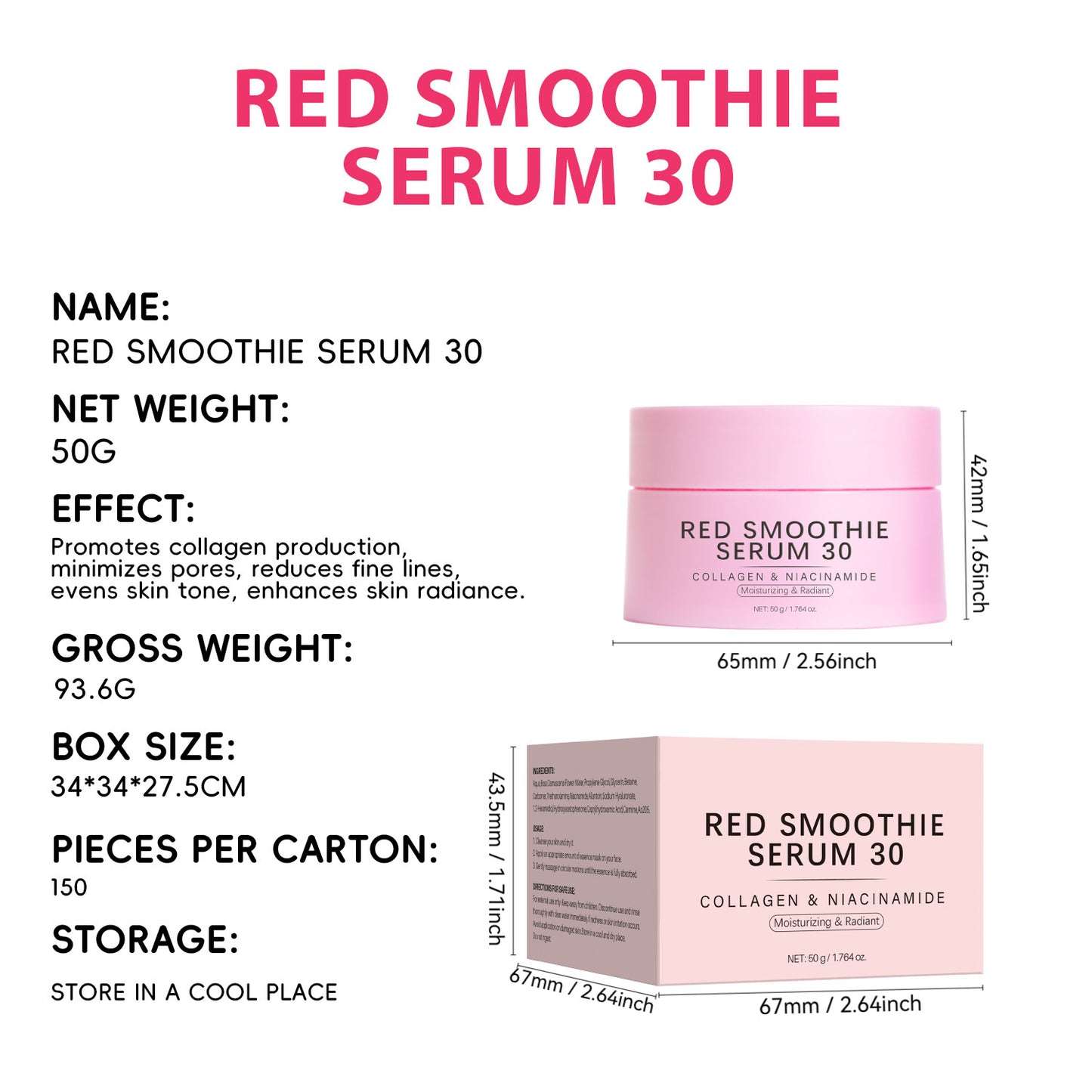 Cosmetics OEM 50g Anti-aging Brightening Red Smoothie Serum
