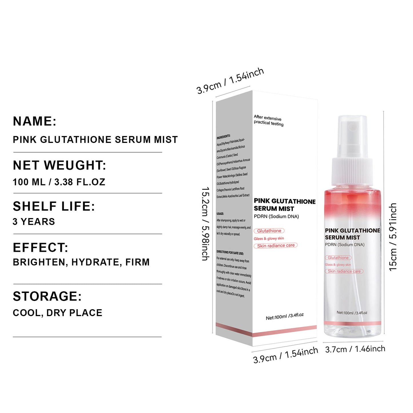 Custom Logo 100ML Brightening Moisturizing Pink Glutathione Serum Mist