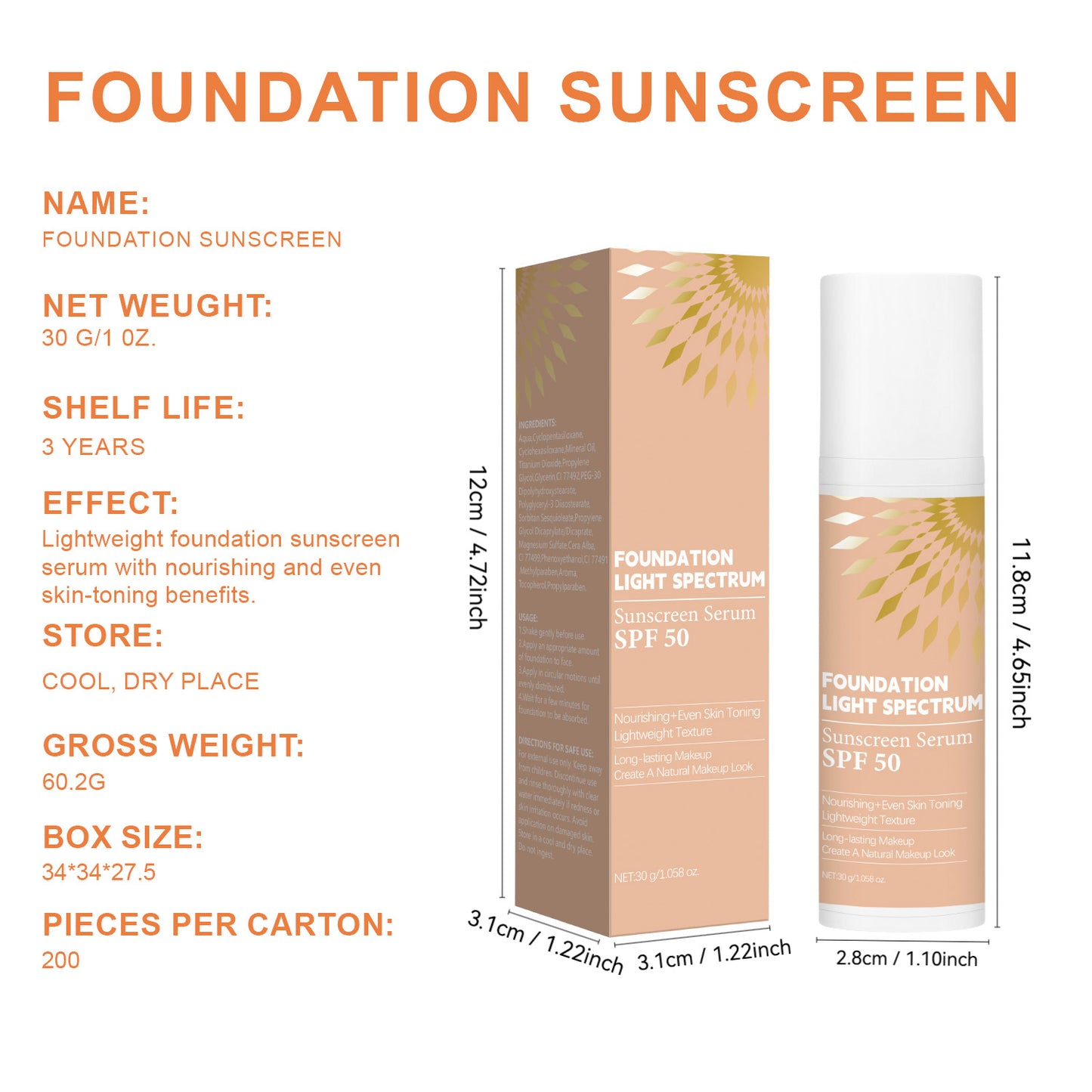 OEM ODM 30g Natural Waterproof Long Lasting SPF50 Sunscreen Foundation