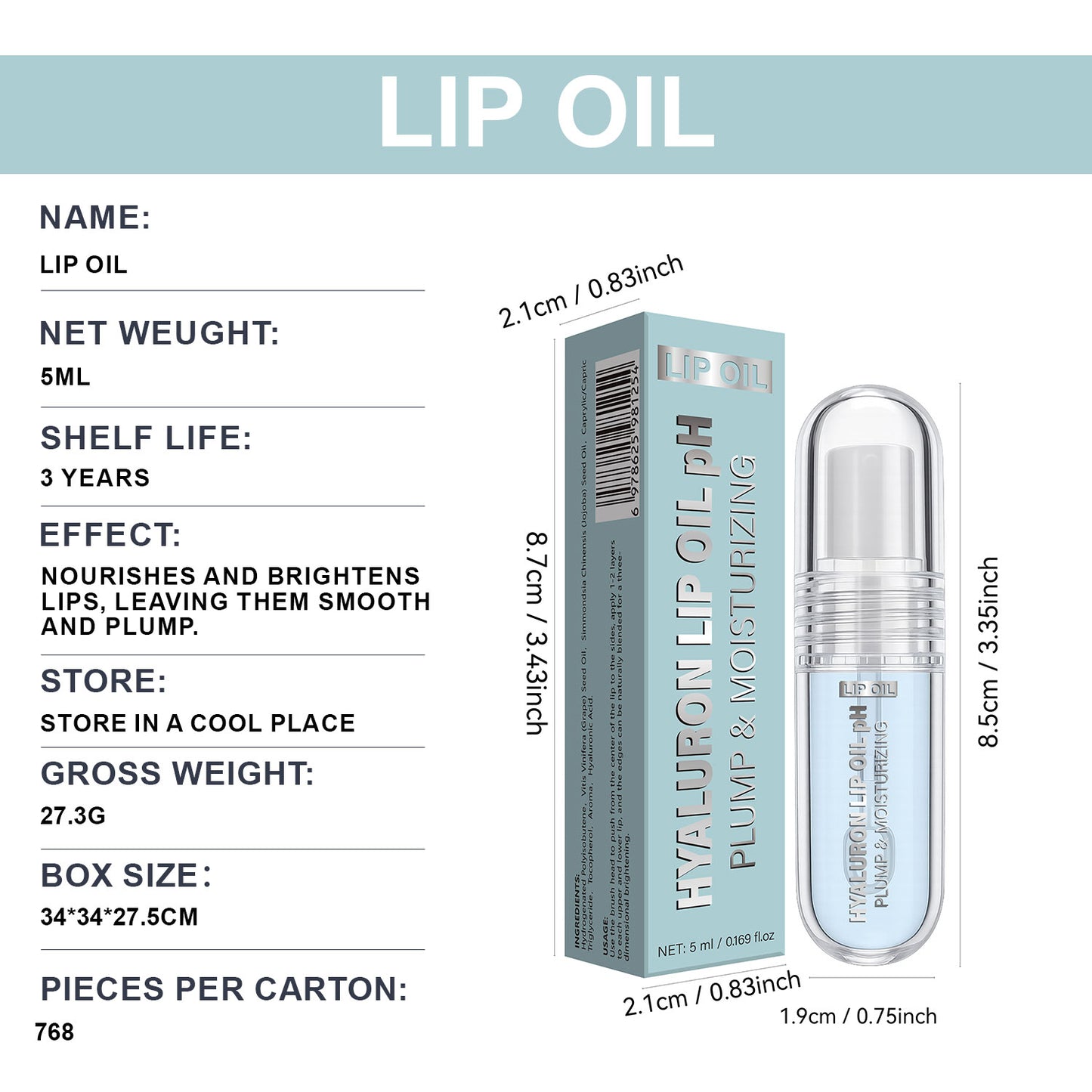 Cosmetics Factory 5ML Plumping Shiny Moisturizing Lip Oil