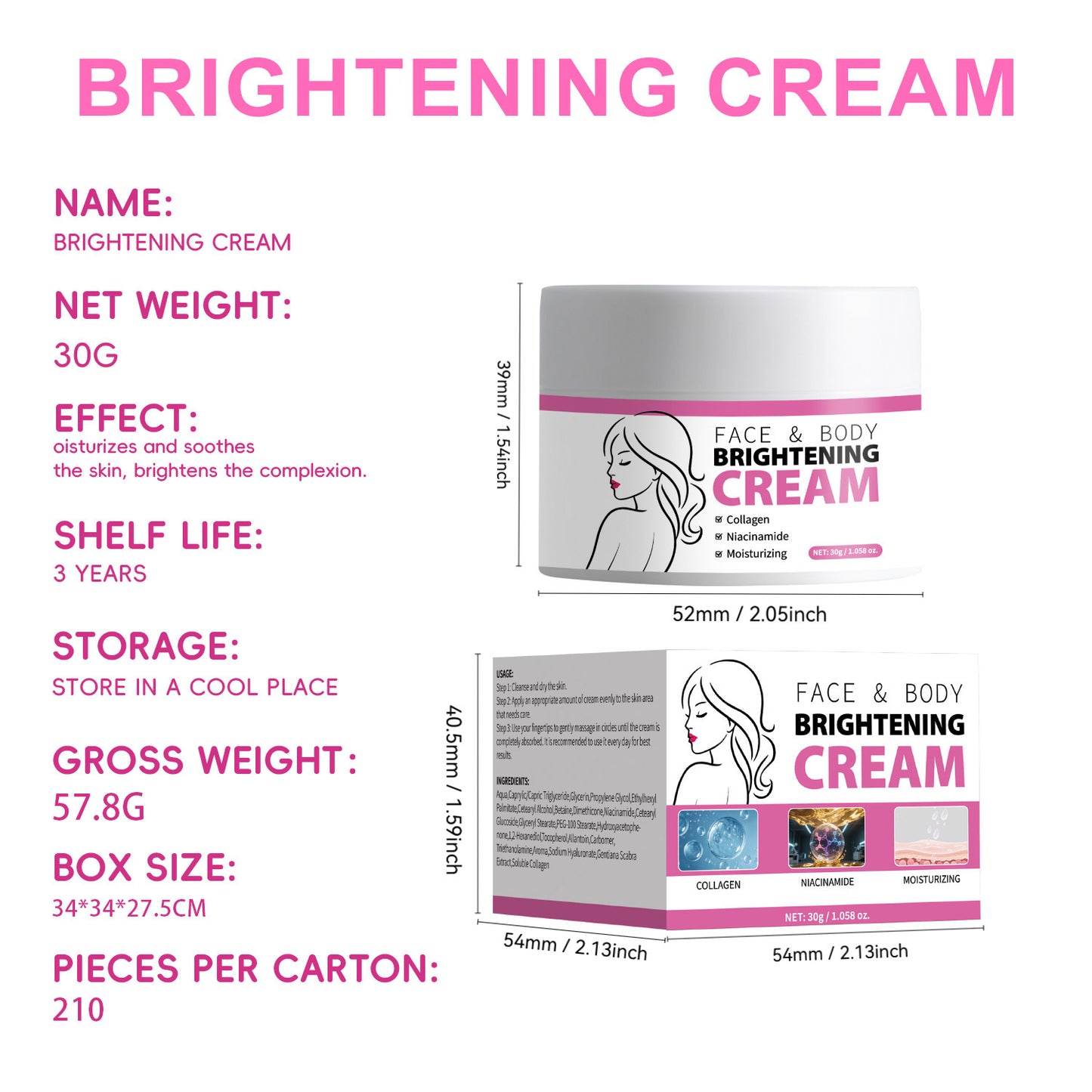 OEM ODM 30g Bleaching Brightening Improving Dullness Face&Body Cream