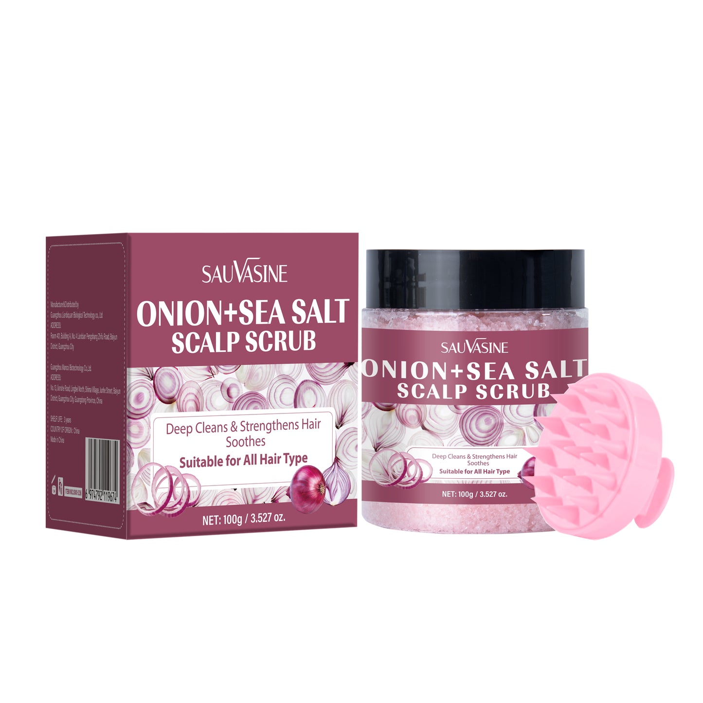 100g Custom Logo Deep Cleansing Strengthens Hair Root Onion Sea Salt Scalp Scrub