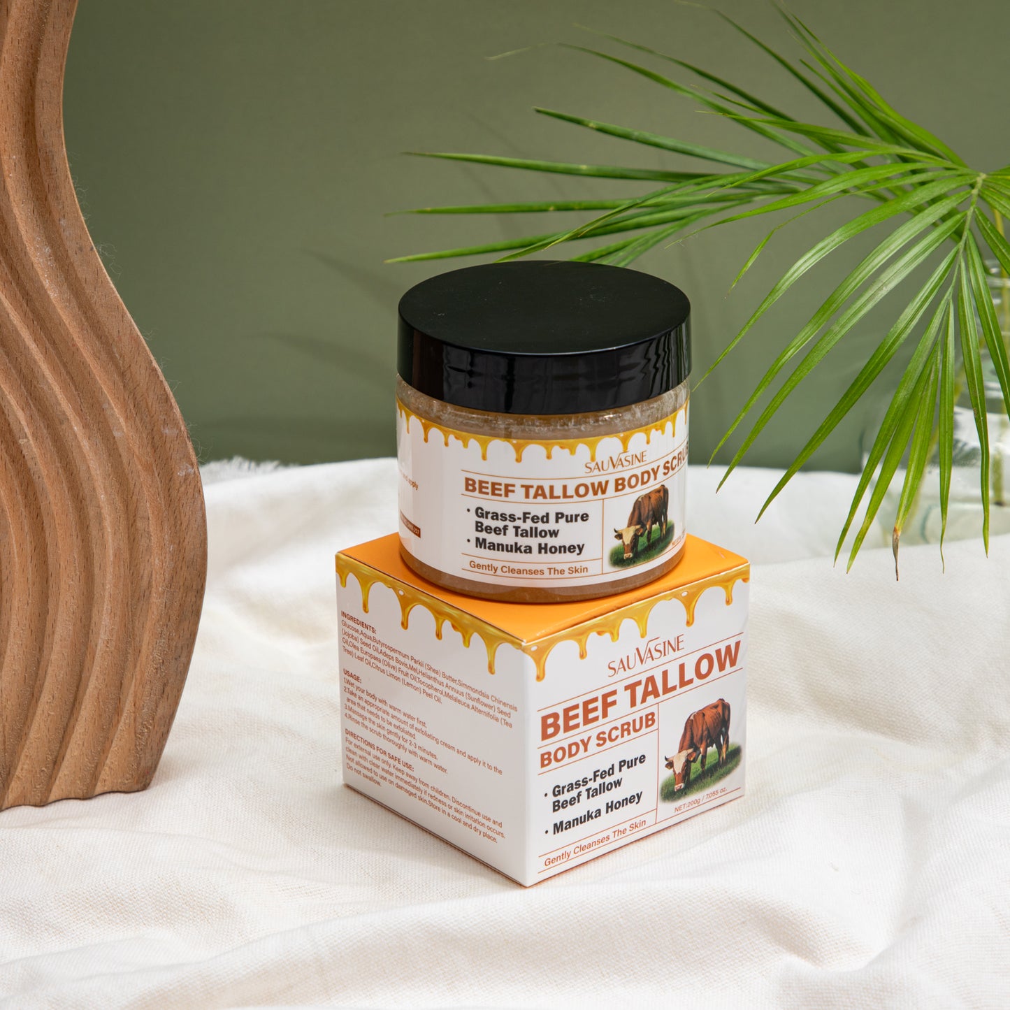 Customization Available 200g Gentle Exfoliating Nourishing Deep Cleansing Grass Fed Beef Tallow Manuka Honey Body Scrub