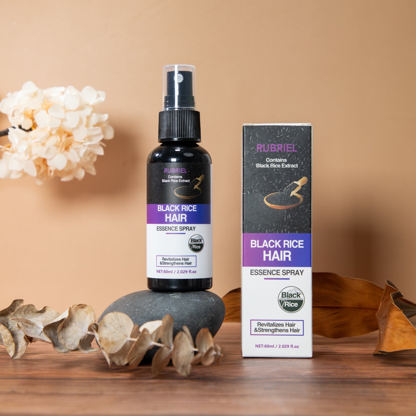 Custom Logo Wholesale 60ML Revitalize Strengthen Smooth Shiny Black Rice Hair Growth Spray