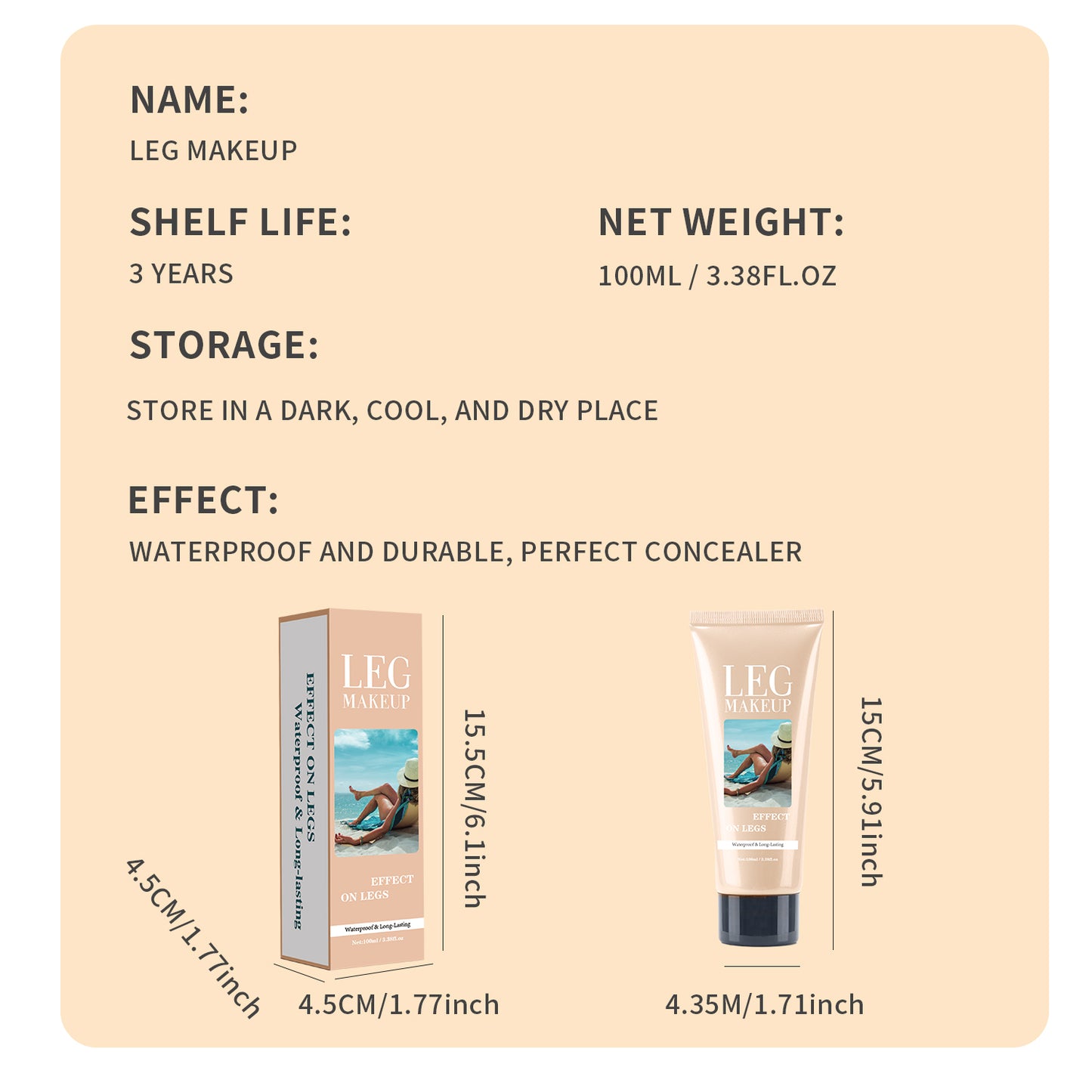 Cosmetics OEM 100ML Light Beige Waterproof Long-lasting Makeup Leg Concealer
