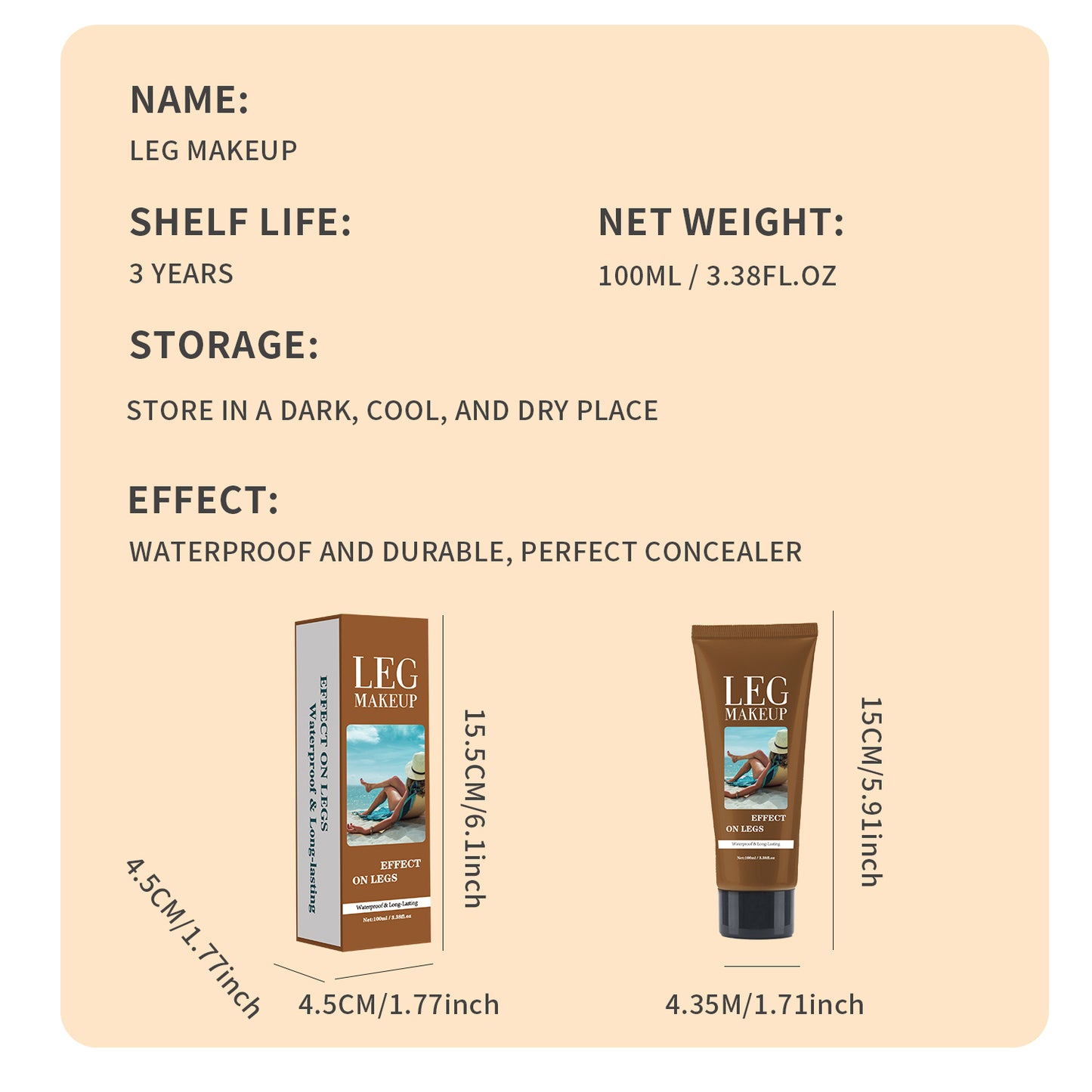 Brand Incubation 100ML Brown Waterproof Long-lasting Makeup Leg Concealer