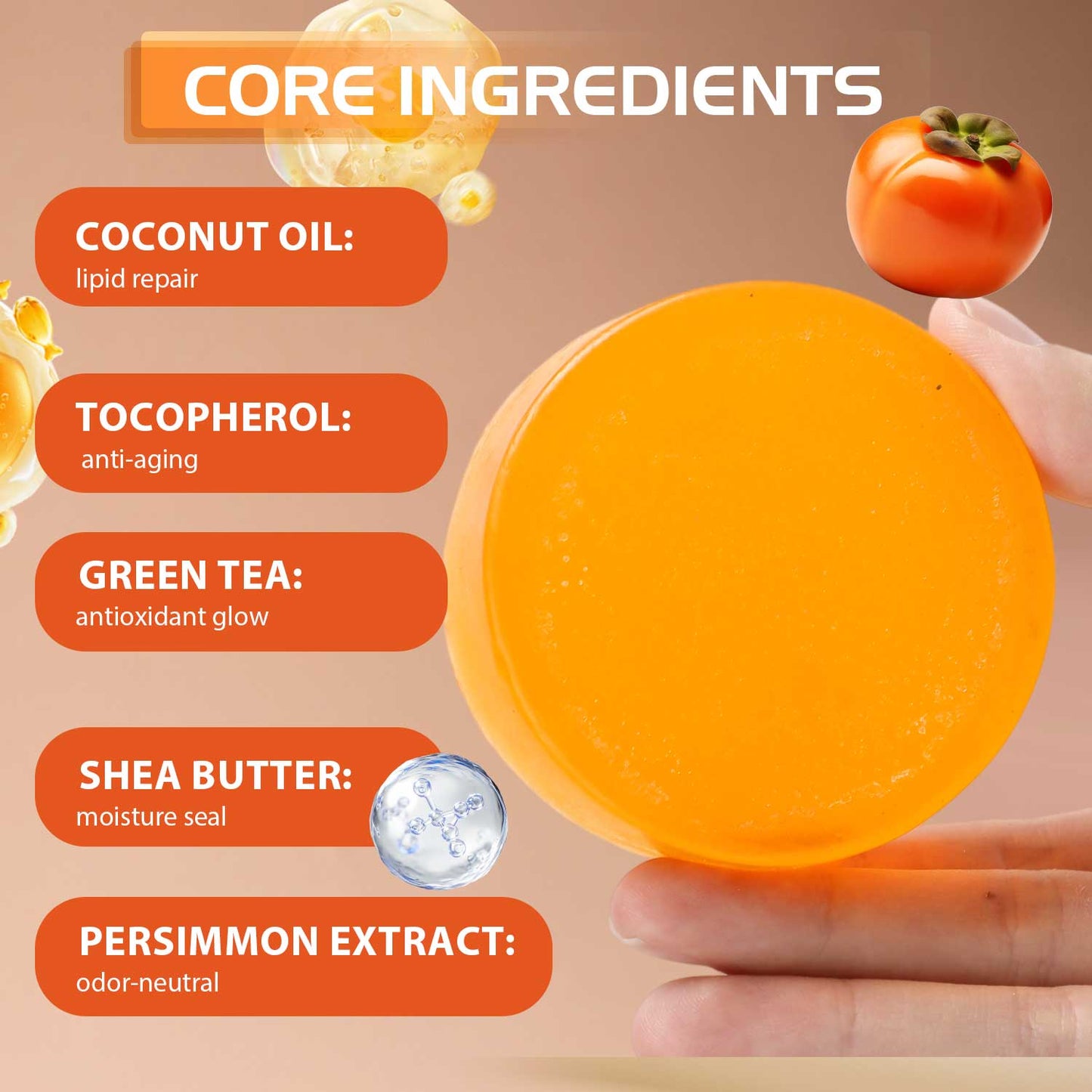 OEM ODM 100g Anti-aging Deodorizing Purifying Persimmon Soap