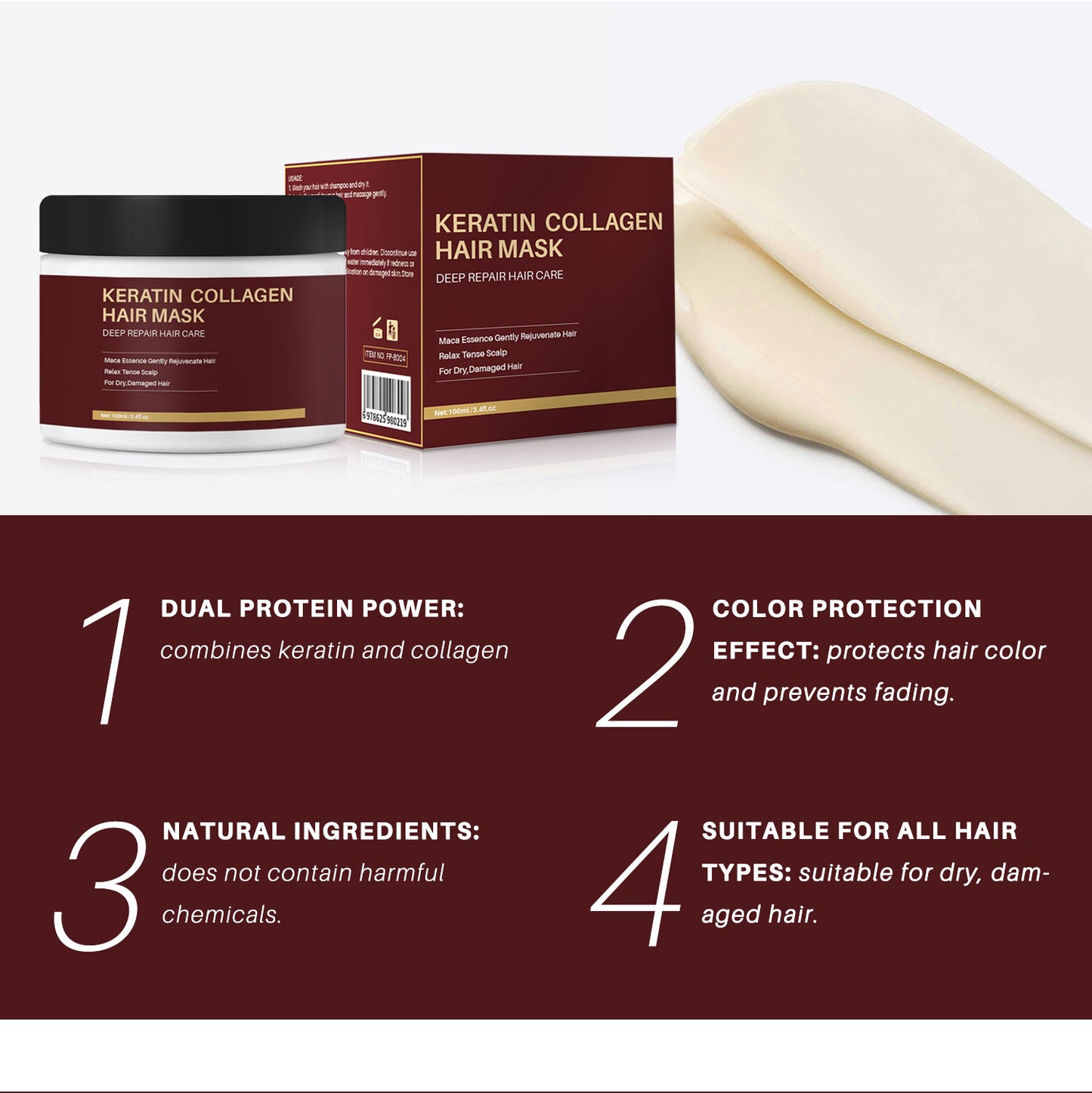 100ML Private Label Nourishing Smoothing Repairing Hair Damage Collagen Hair Mask