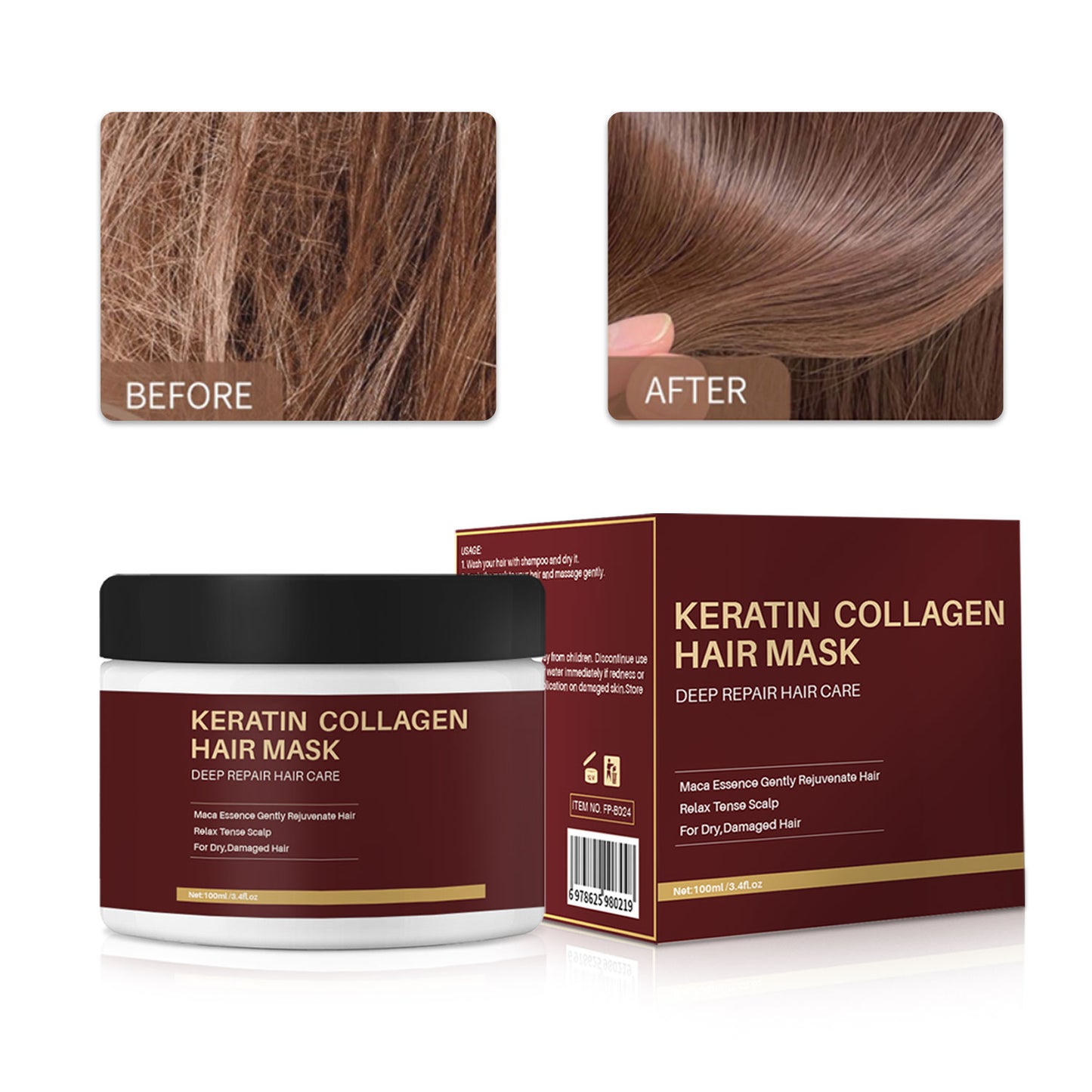 100ML Private Label Nourishing Smoothing Repairing Hair Damage Collagen Hair Mask