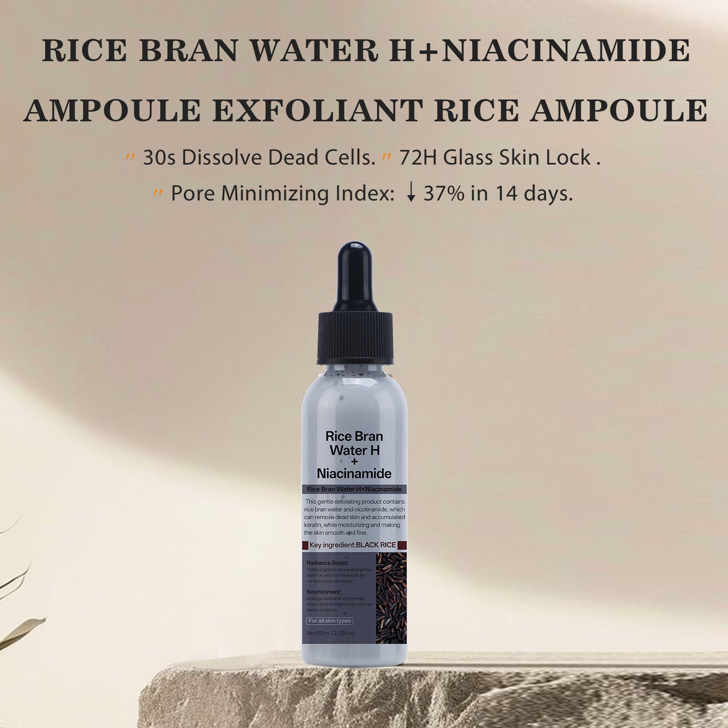 60ML Custom Formula Design Rice Bran Water Niacinamide Face Body Scrub Peeling Exfoliating Ampoule