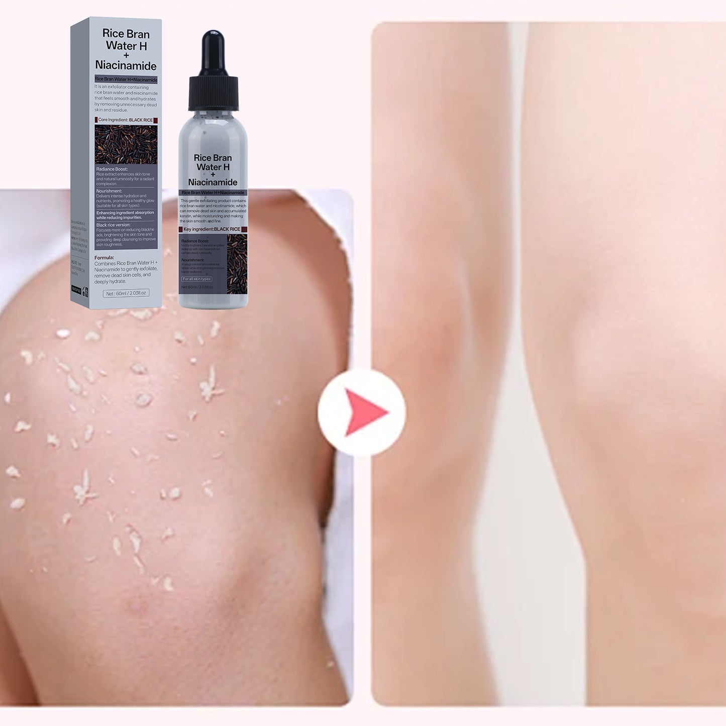 60ML Custom Formula Design Rice Bran Water Niacinamide Face Body Scrub Peeling Exfoliating Ampoule