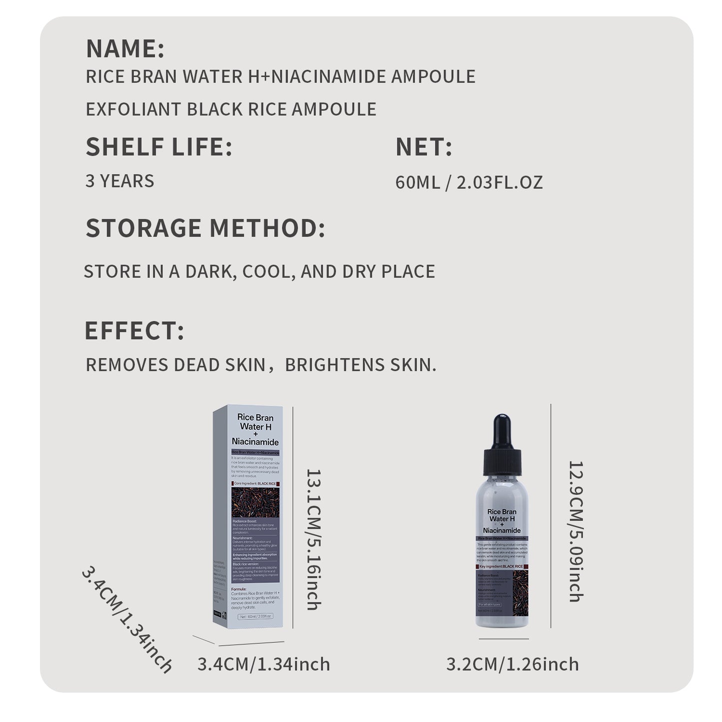 60ML Custom Formula Design Rice Bran Water Niacinamide Face Body Scrub Peeling Exfoliating Ampoule